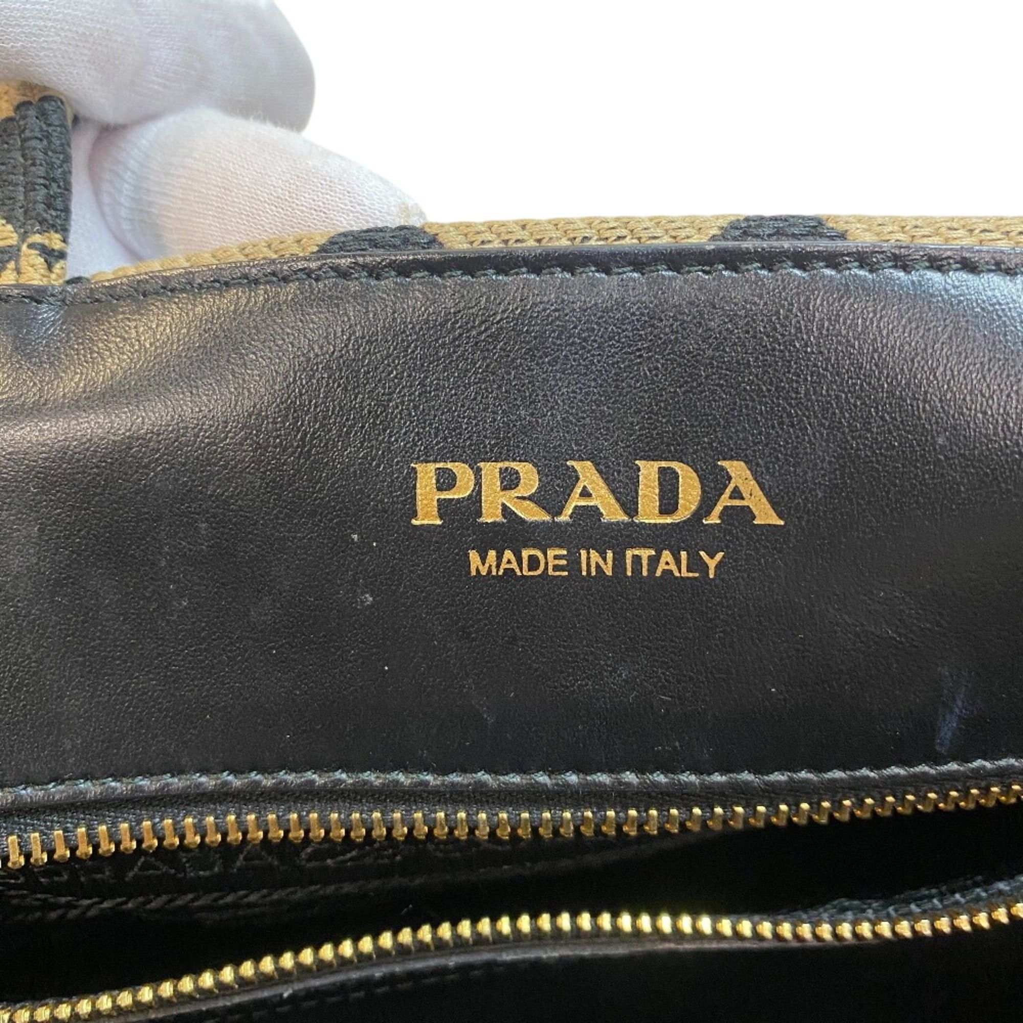 Prada PRADA 1BA356 Small Tote Embroidered Fabric Jacquard Handbag Black Size ONE SIZE - 10 Thumbnail