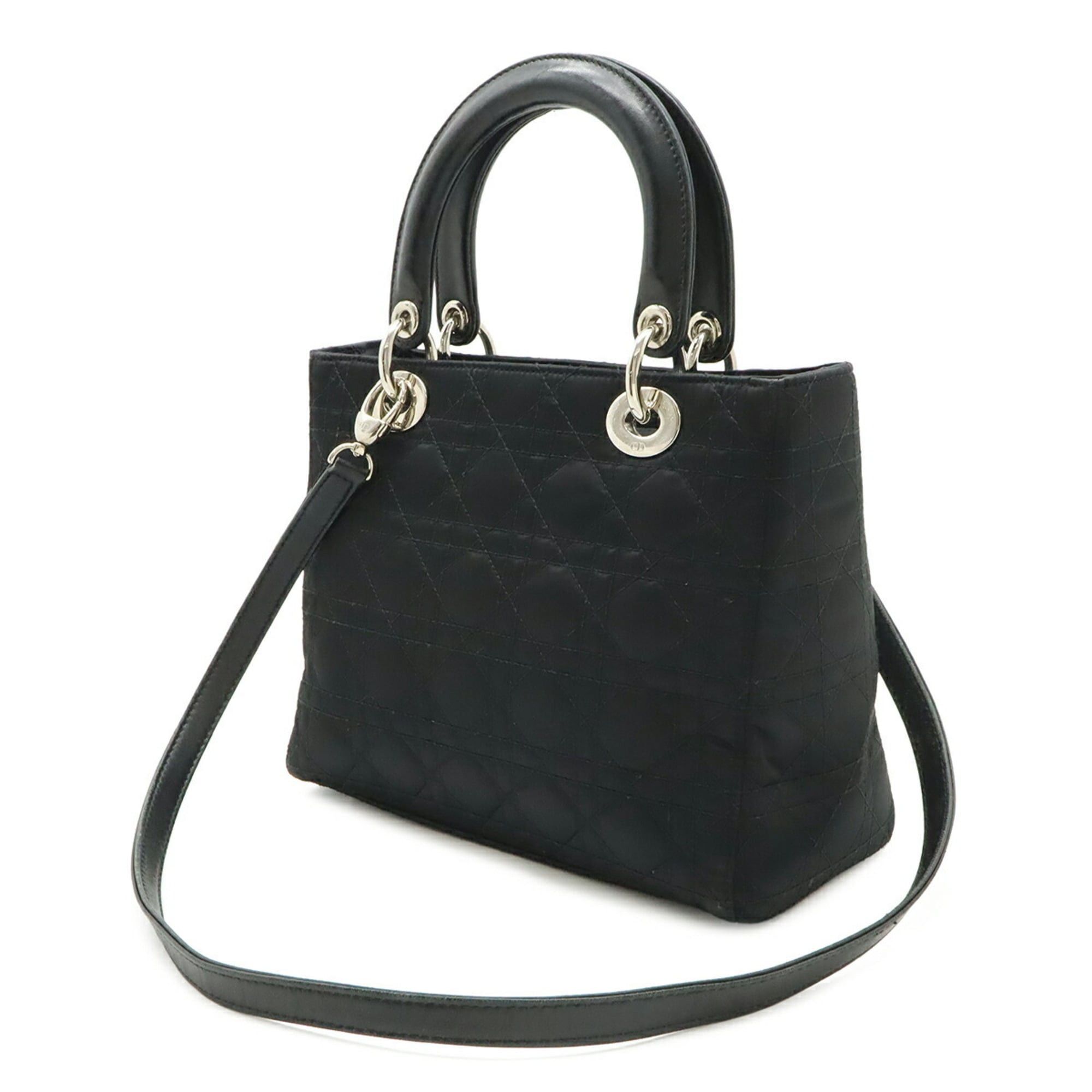 Dior Christian Dior Lady Cannage Handbag Shoulder Bag Satin Leather Black Size ONE SIZE - 3 Thumbnail