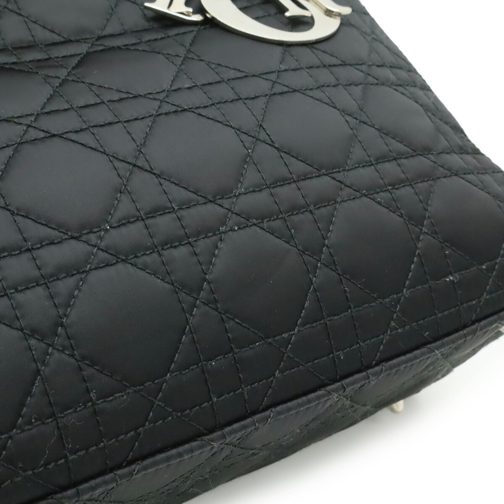 Dior Christian Dior Lady Cannage Handbag Shoulder Bag Satin Leather Black Size ONE SIZE - 9 Thumbnail