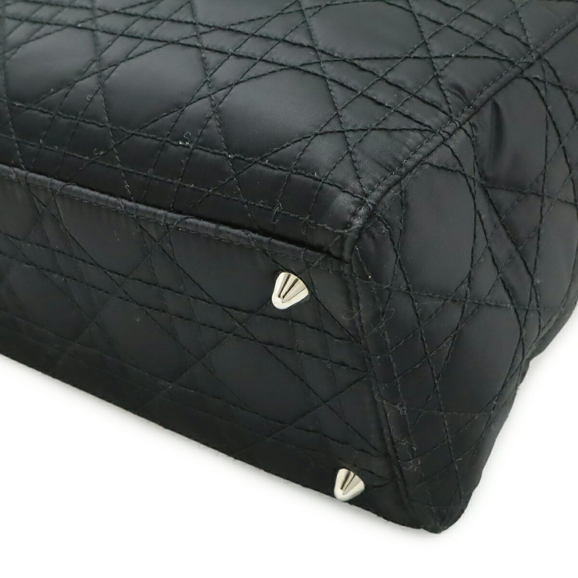 Dior Christian Dior Lady Cannage Handbag Shoulder Bag Satin Leather Black Size ONE SIZE - 4 Thumbnail
