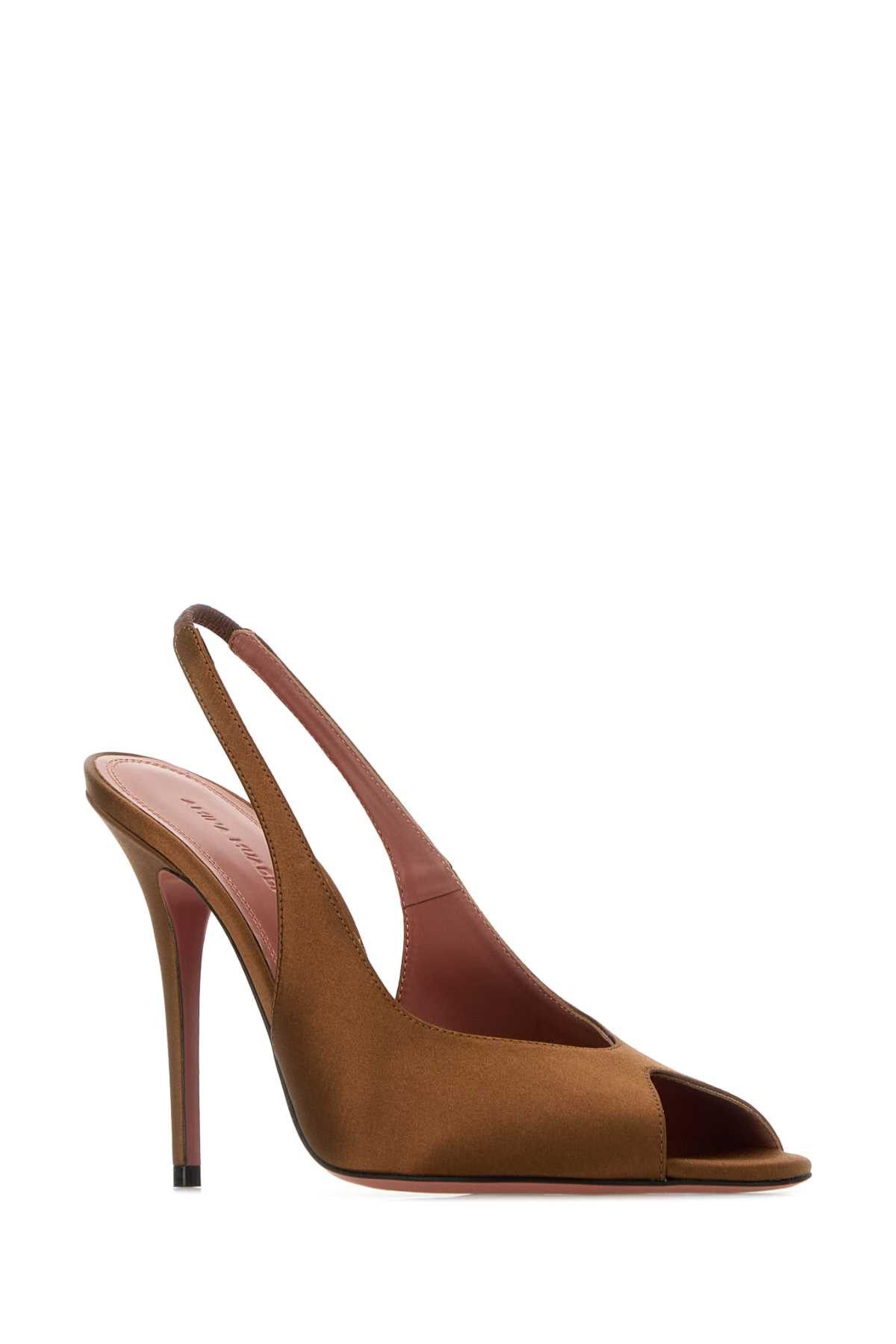 Amina Muaddi Brown Satin Kristina Sandals Size US 7 / IT 37 - 2 Thumbnail