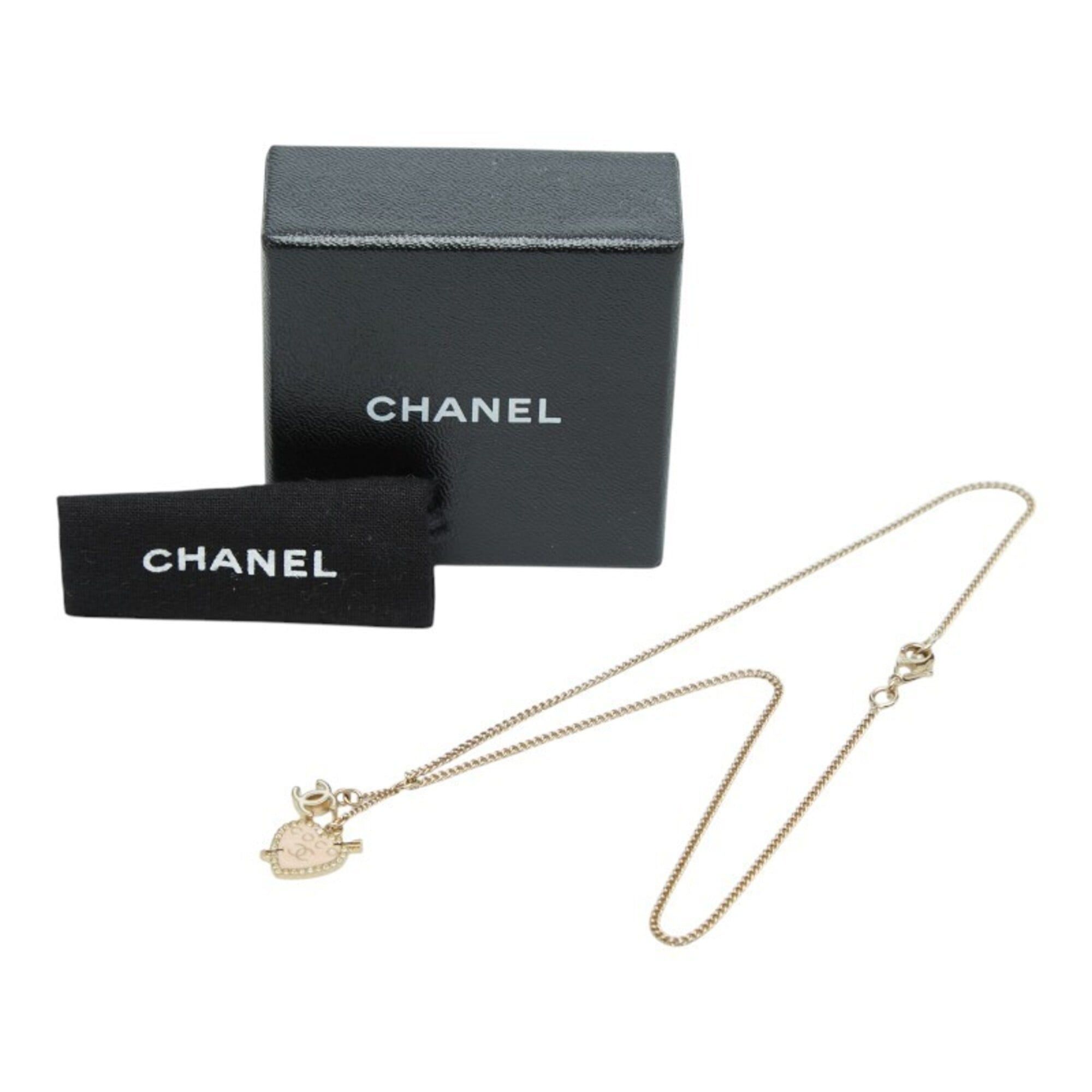 Chanel Chanel Coco Mark Heart & Arrow Rhinestone Pendant Necklace, 10 Stones, Gold Pink Plated Enamel, Women's CHANEL Size ONE SIZE - 7 Thumbnail