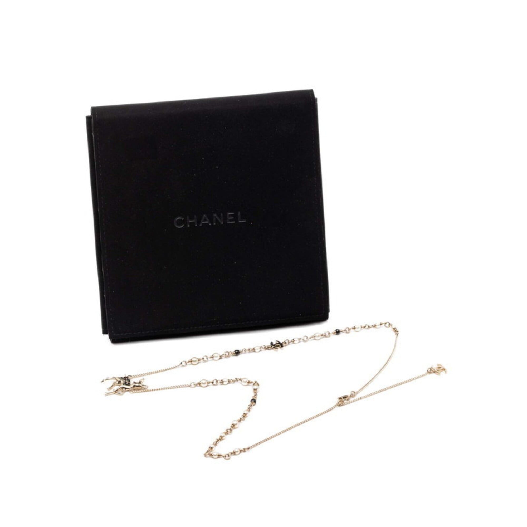 Chanel Chanel Coco Mark Deer Motif Chain Pendant Necklace, Gold Plated, Faux Pearl Rhinestone, Women's CHANEL Size ONE SIZE - 5 Thumbnail