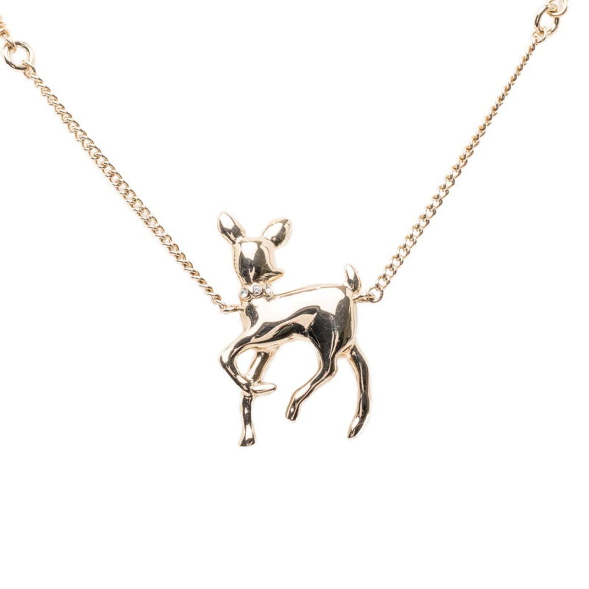 Chanel Chanel Coco Mark Deer Motif Chain Pendant Necklace, Gold Plated, Faux Pearl Rhinestone, Women's CHANEL Size ONE SIZE - 2 Thumbnail