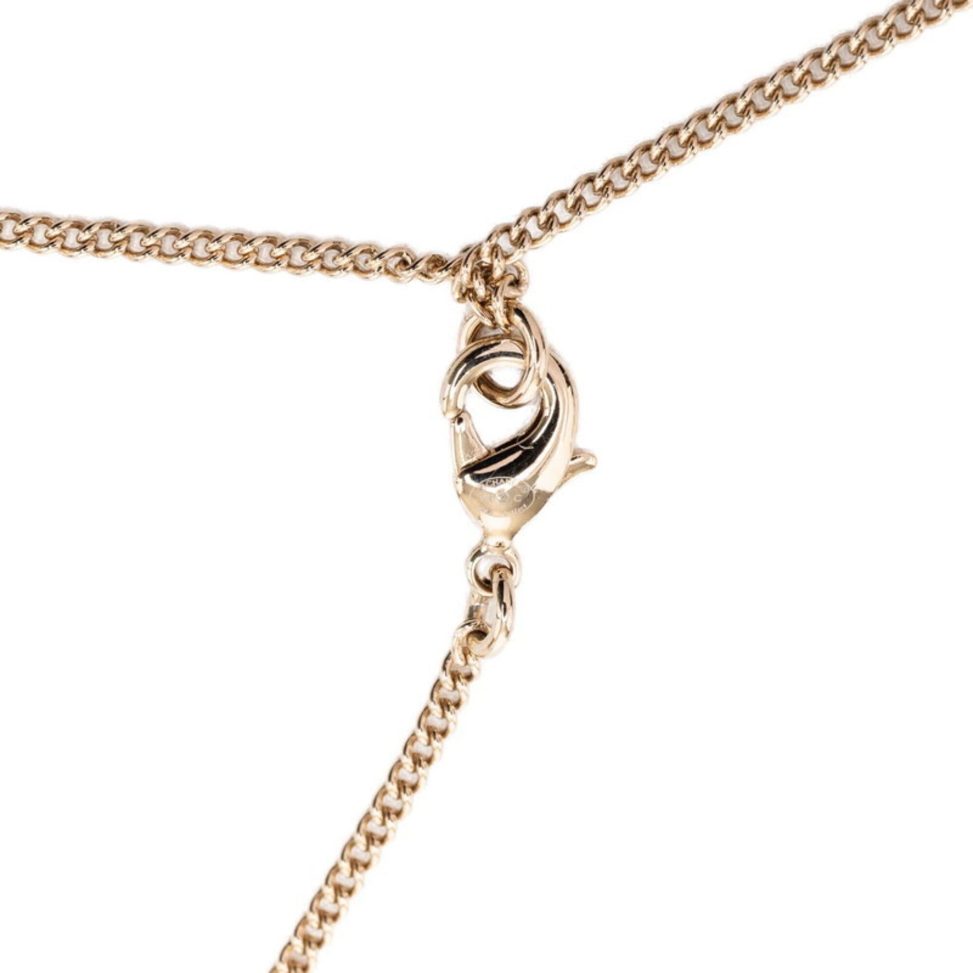 Chanel Chanel Coco Mark Deer Motif Chain Pendant Necklace, Gold Plated, Faux Pearl Rhinestone, Women's CHANEL Size ONE SIZE - 3 Thumbnail