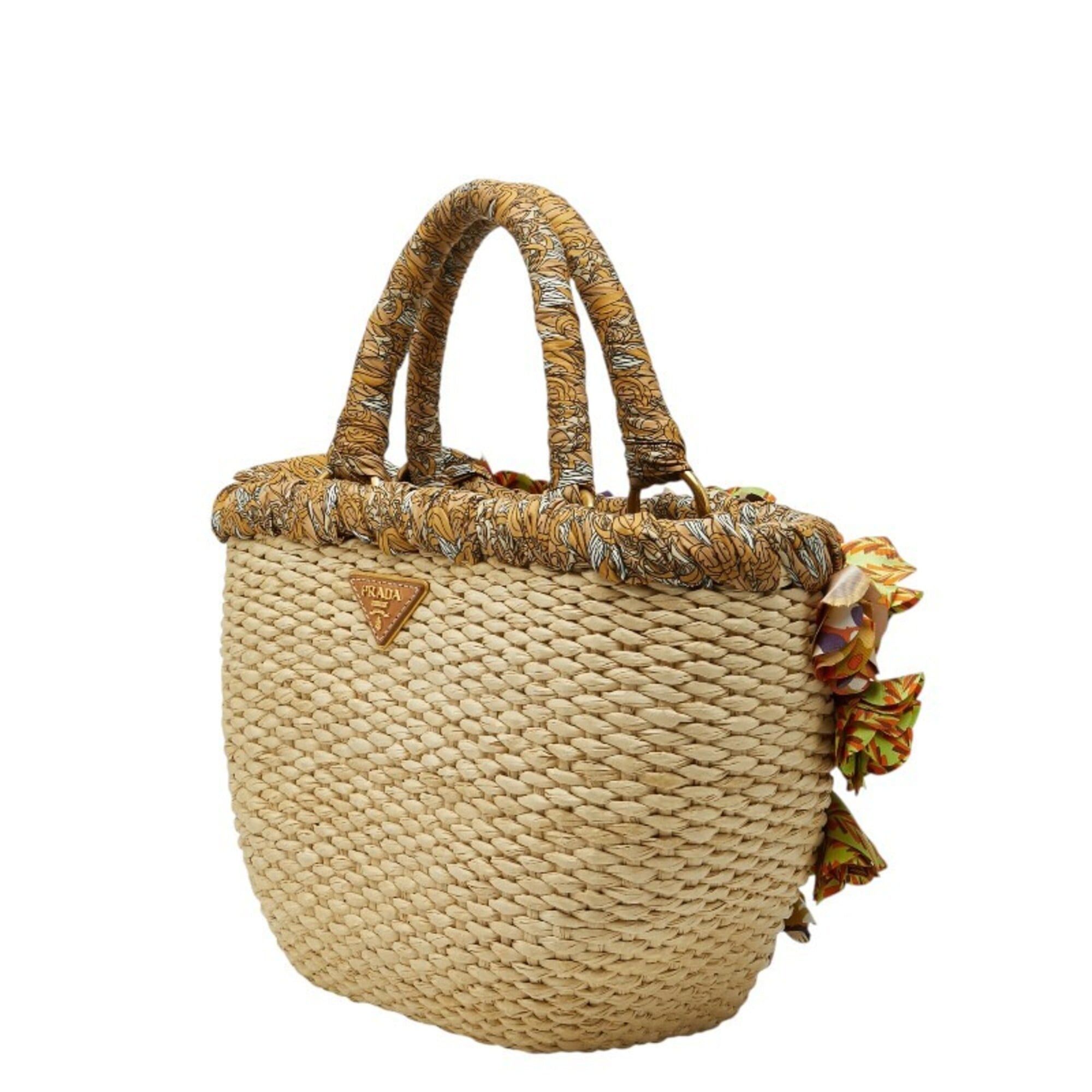 Prada Prada Triangle Logo Plate Raffia Basket Bag Handbag Multicolor Women's PRADA Size ONE SIZE - 2 Thumbnail
