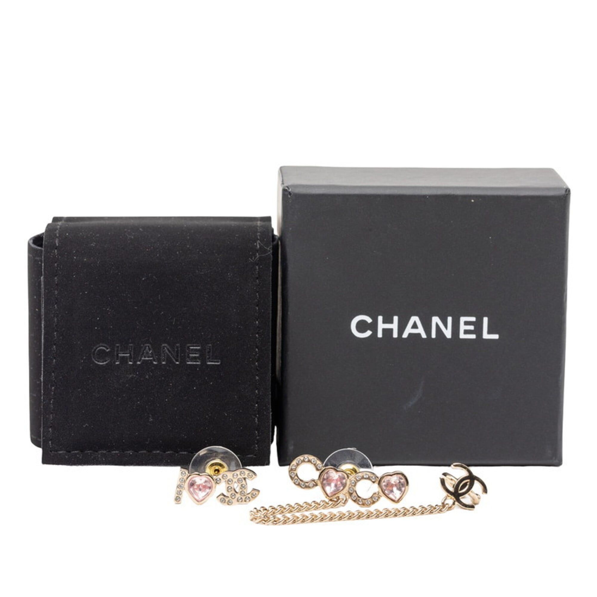 Chanel Chanel I LOVE COCO Coco Mark Heart Rhinestone Earrings AB8202 Gold Pink Plated Women's CHANEL Size ONE SIZE - 4 Thumbnail