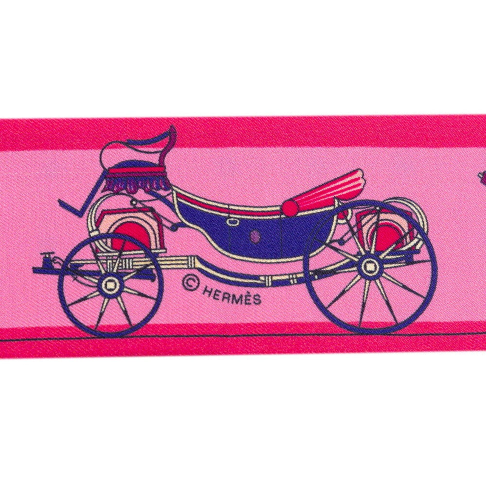 Hermes Hermes Twilly Les Voitures Nouvelle (The Evolution of Horse-Drawn Carriages) Scarf/Muffler, Pink Multicolor Silk, Women's HERMES Size ONE SIZE - 5 Thumbnail
