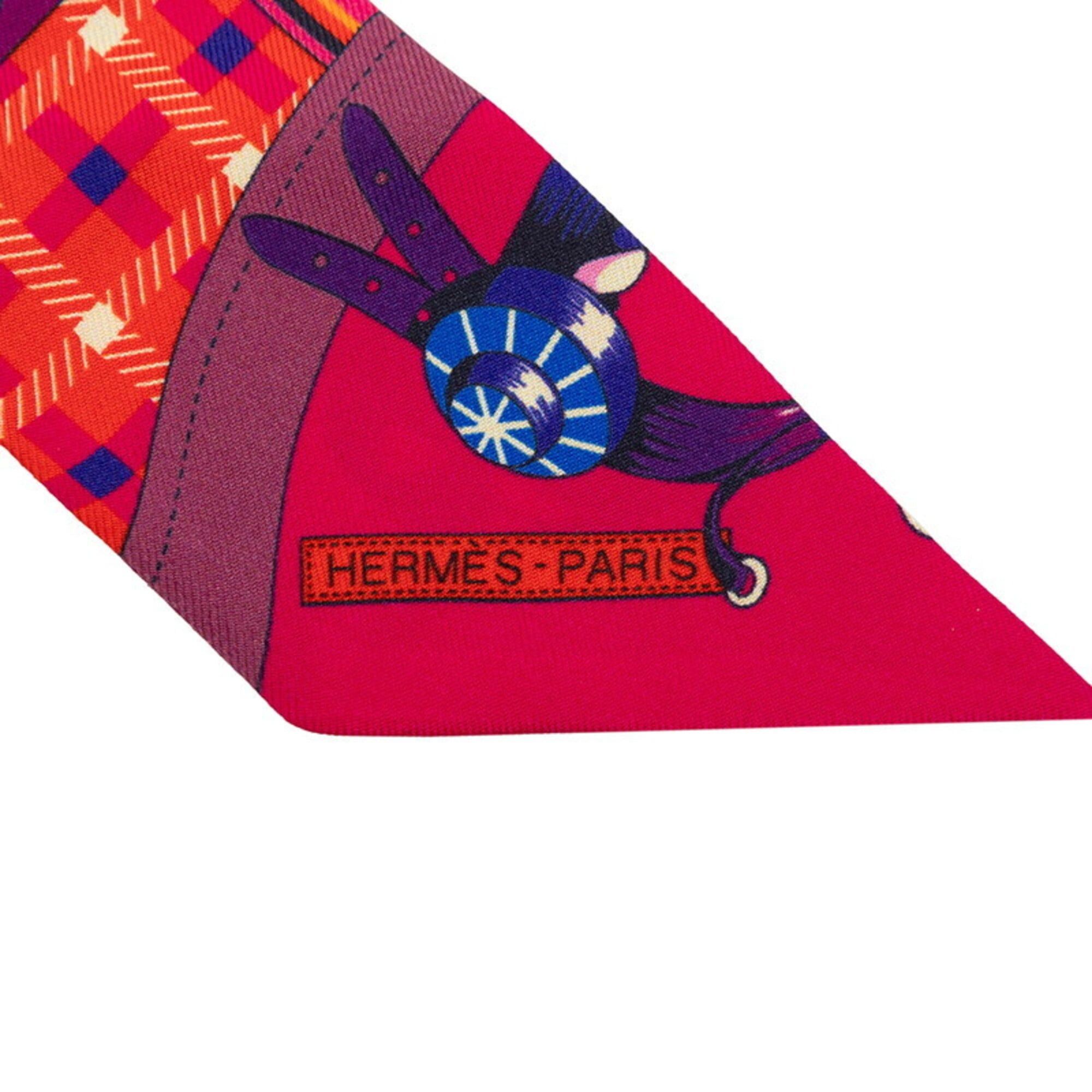 Hermes Hermes Twilly Les Voitures Nouvelle (The Evolution of Horse-Drawn Carriages) Scarf/Muffler, Pink Multicolor Silk, Women's HERMES Size ONE SIZE - 3 Thumbnail
