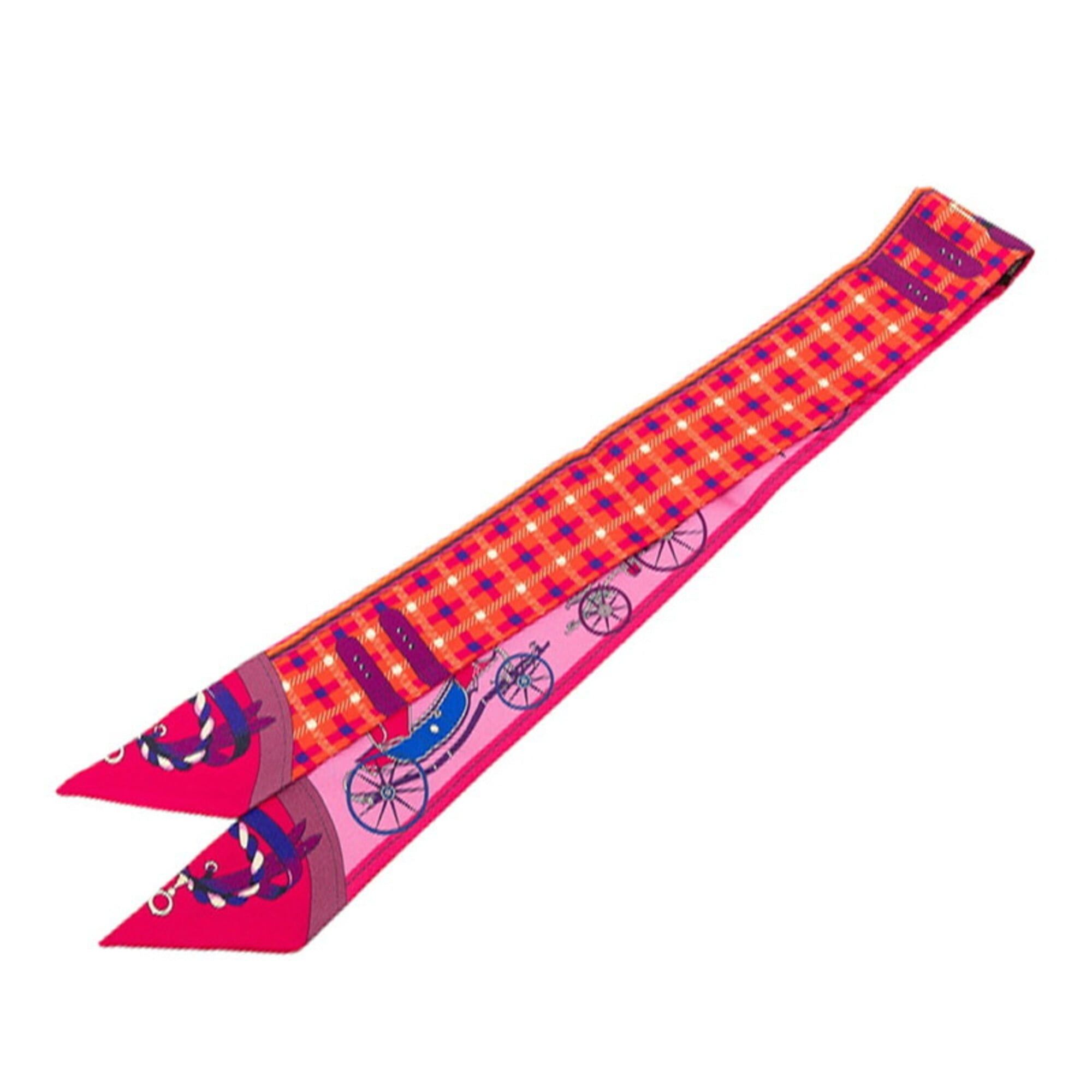 Hermes Hermes Twilly Les Voitures Nouvelle (The Evolution of Horse-Drawn Carriages) Scarf/Muffler, Pink Multicolor Silk, Women's HERMES Size ONE SIZE - 2 Thumbnail