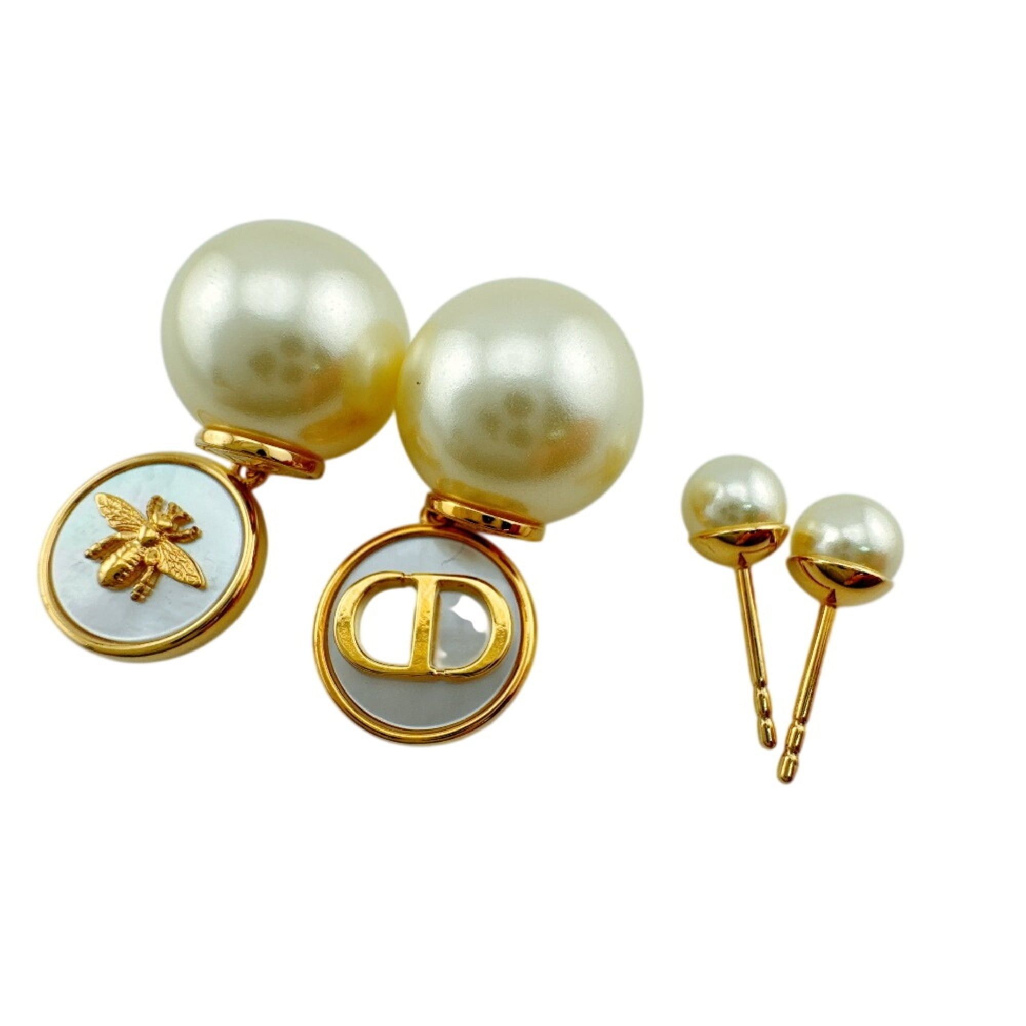 Dior Christian Dior Dior Tribal Pearl Bee CD Logo Earrings (Pair) - Gold Size ONE SIZE - 3 Thumbnail