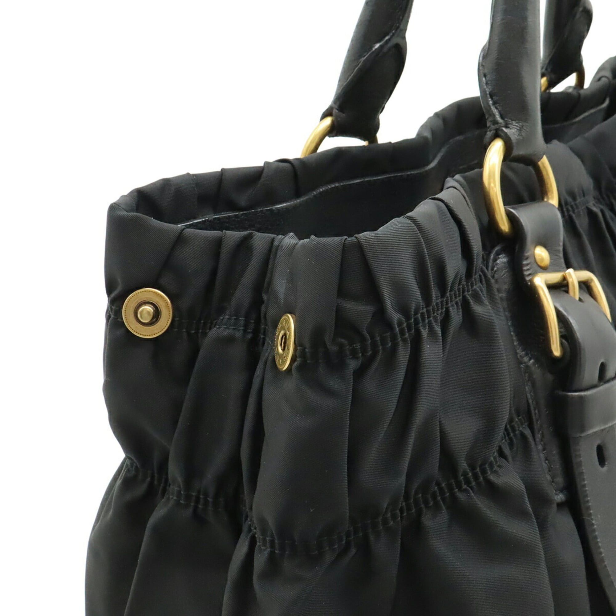 Prada PRADA Gathered Tote Bag Handbag Nylon Leather NERO Black BN1746 Size ONE SIZE - 6 Thumbnail