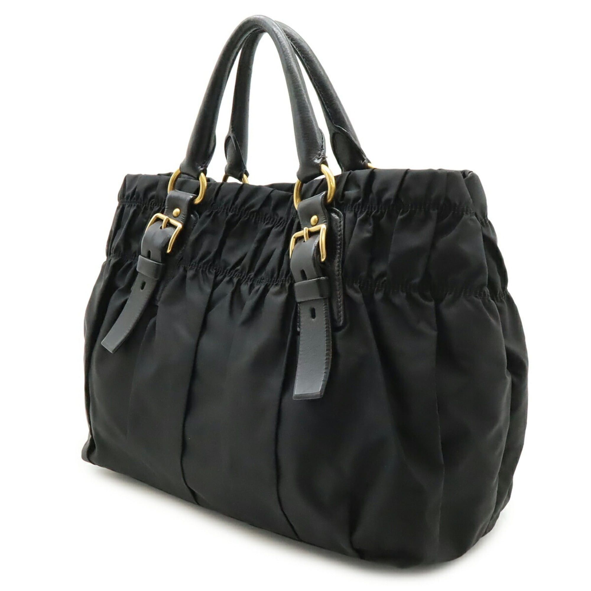 Prada PRADA Gathered Tote Bag Handbag Nylon Leather NERO Black BN1746 Size ONE SIZE - 3 Thumbnail