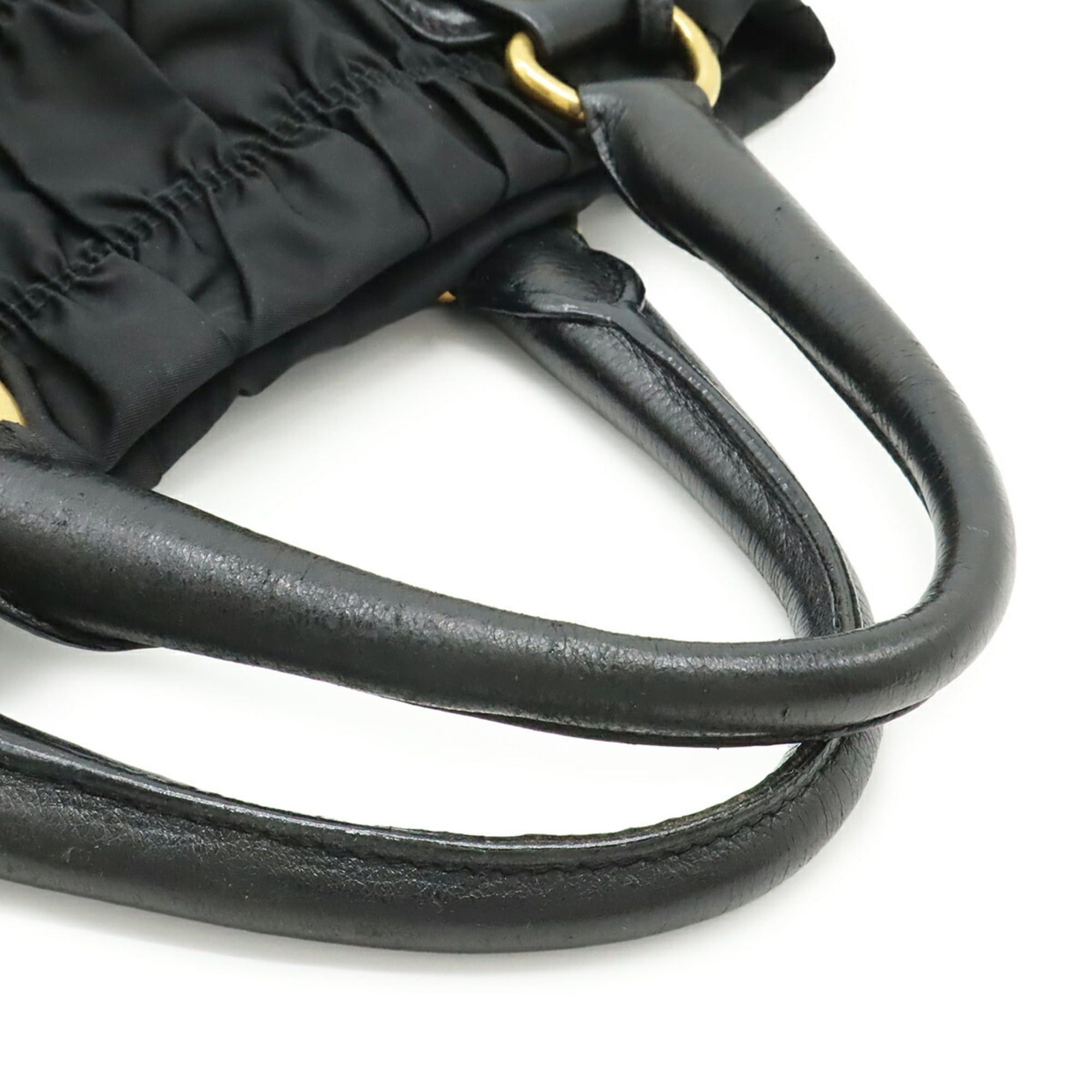 Prada PRADA Gathered Tote Bag Handbag Nylon Leather NERO Black BN1746 Size ONE SIZE - 5 Thumbnail