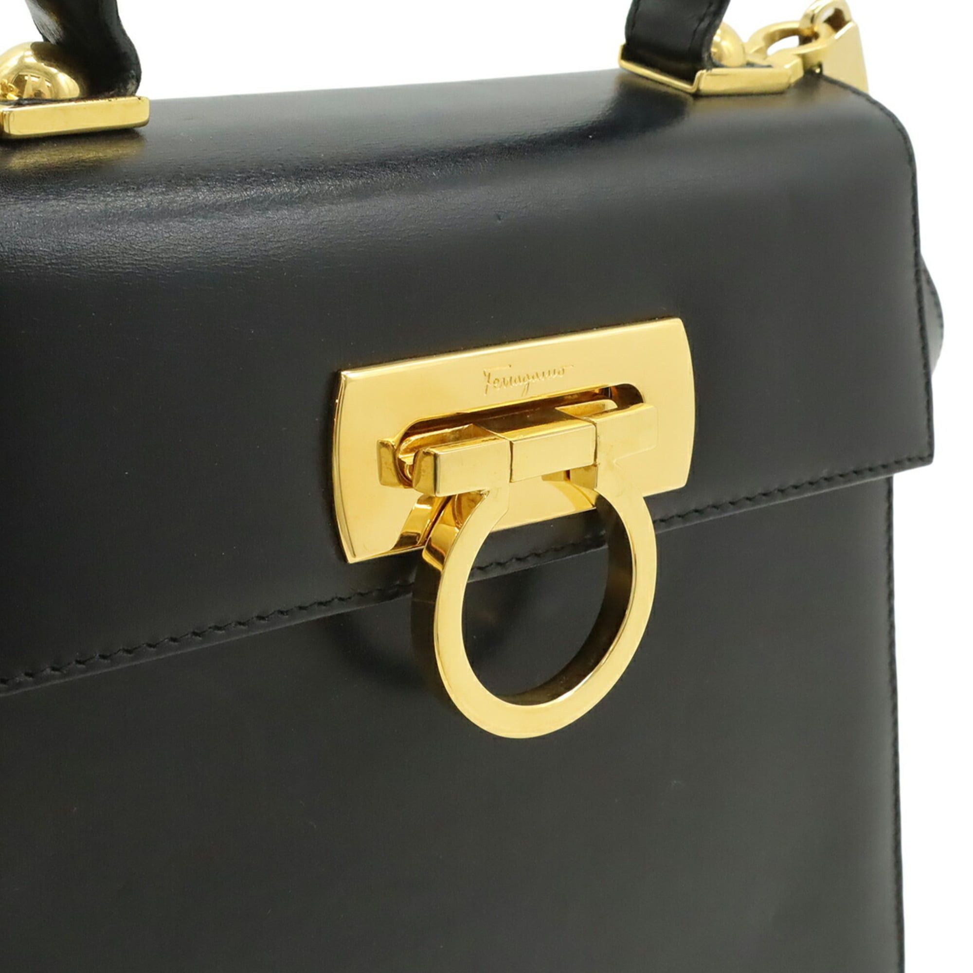 Salvatore Ferragamo Salvatore Ferragamo Gancini Handbag/Shoulder Bag, Leather, Black, BV-212193 Size ONE SIZE - 8 Thumbnail