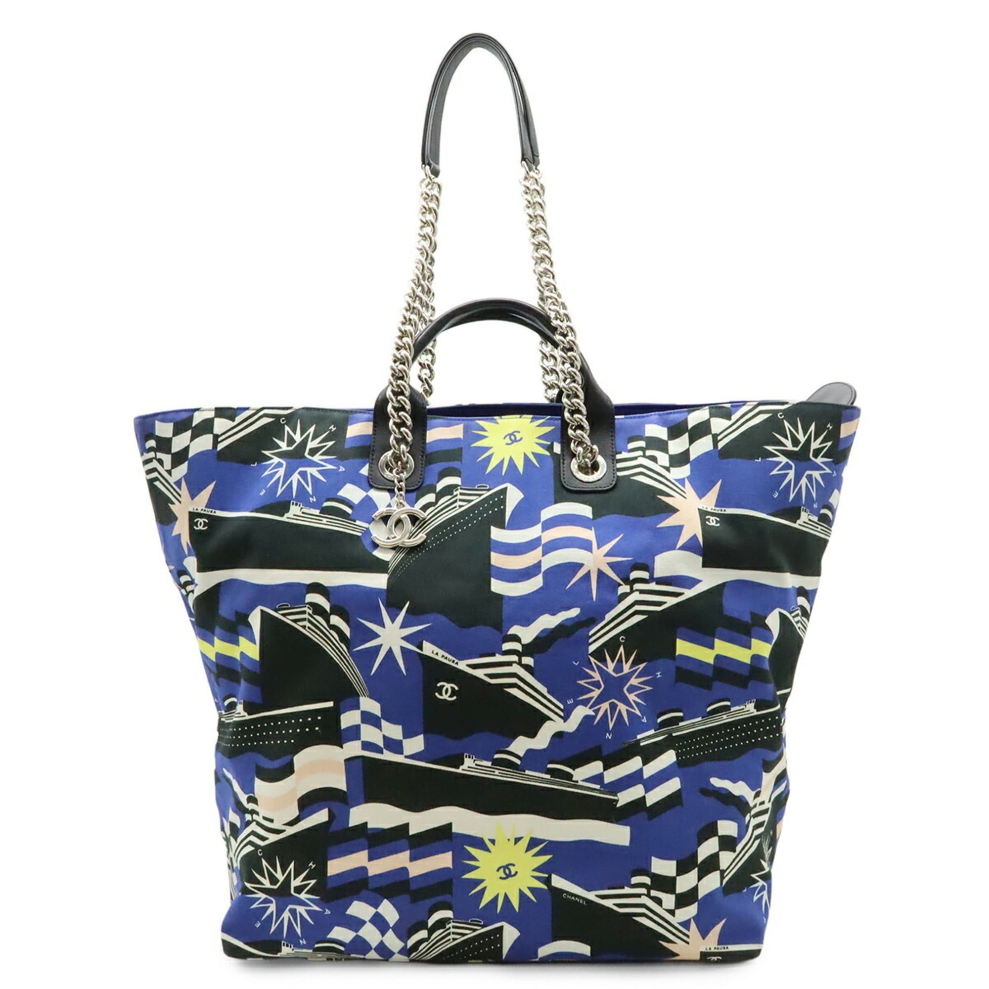 Chanel CHANEL La Pausa Tote Bag, Chain Shoulder Ship Motif, Canvas, Blue & Black, 2019 Cruise Collection Size ONE SIZE - 2 Thumbnail