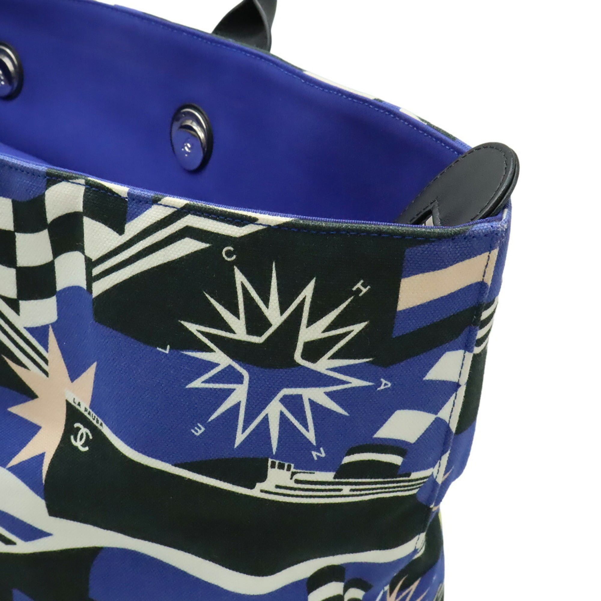 Chanel CHANEL La Pausa Tote Bag, Chain Shoulder Ship Motif, Canvas, Blue & Black, 2019 Cruise Collection Size ONE SIZE - 9 Thumbnail