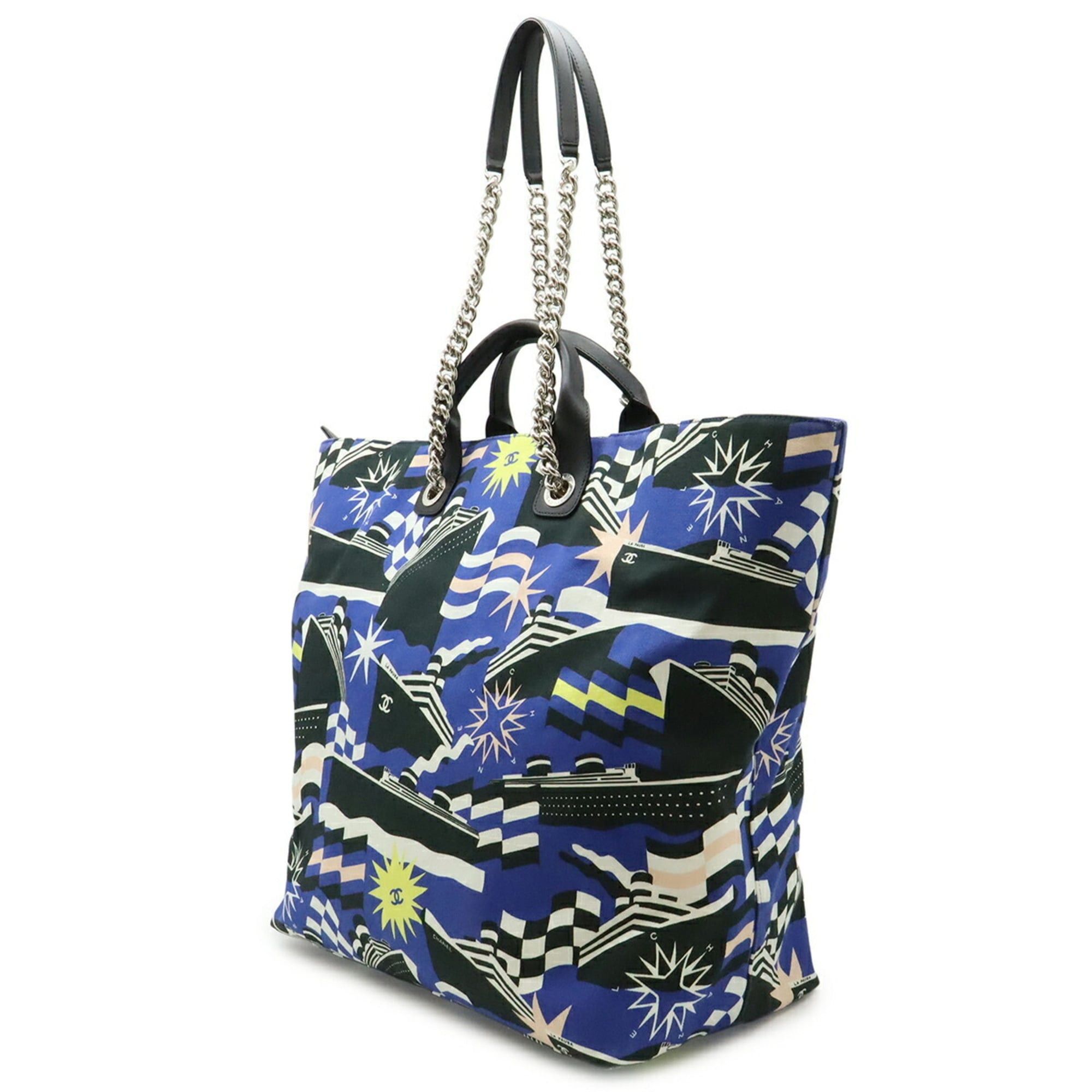 Chanel CHANEL La Pausa Tote Bag, Chain Shoulder Ship Motif, Canvas, Blue & Black, 2019 Cruise Collection Size ONE SIZE - 3 Thumbnail