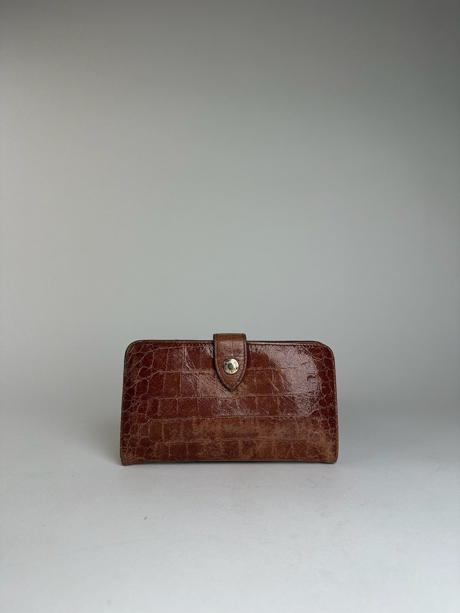 Miu Miu Vintage Crocodile Emblossed Leather Wallet Brown Size ONE SIZE - 8 Thumbnail