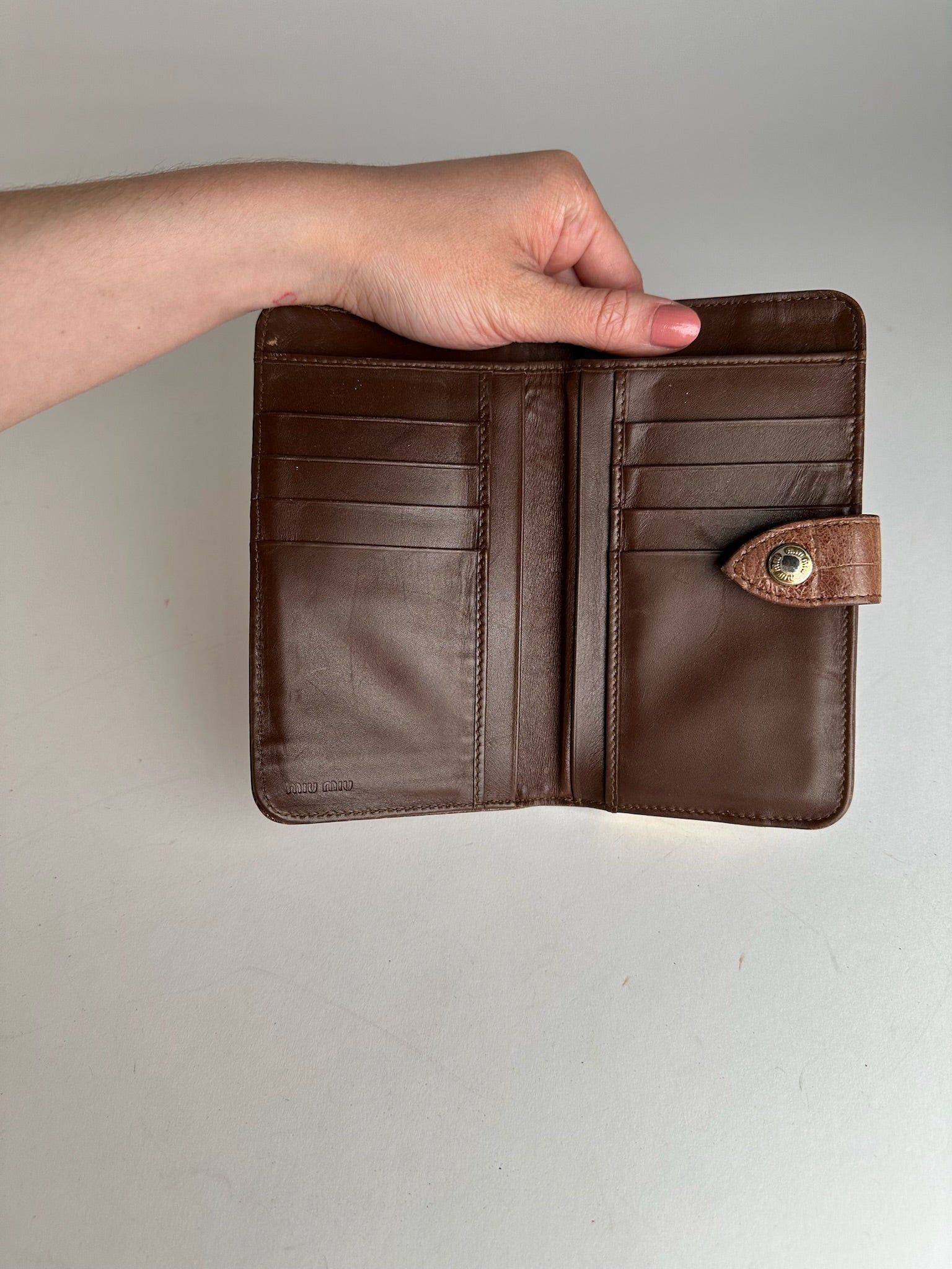 Miu Miu Vintage Crocodile Emblossed Leather Wallet Brown Size ONE SIZE - 7 Thumbnail