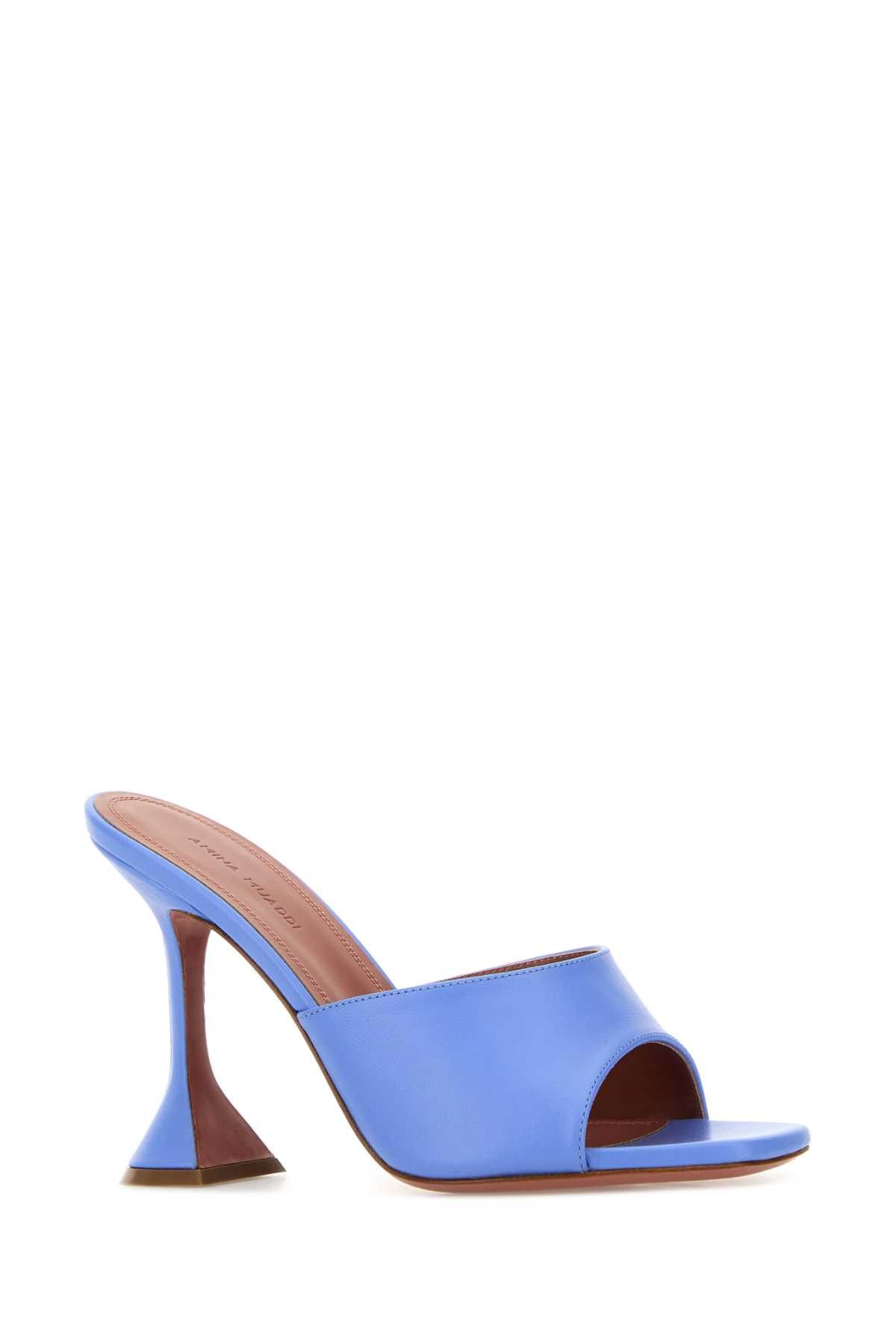 Amina Muaddi Cerulean Blue Nappa Leather Lupita Mules Size US 7 / IT 37 - 2 Thumbnail