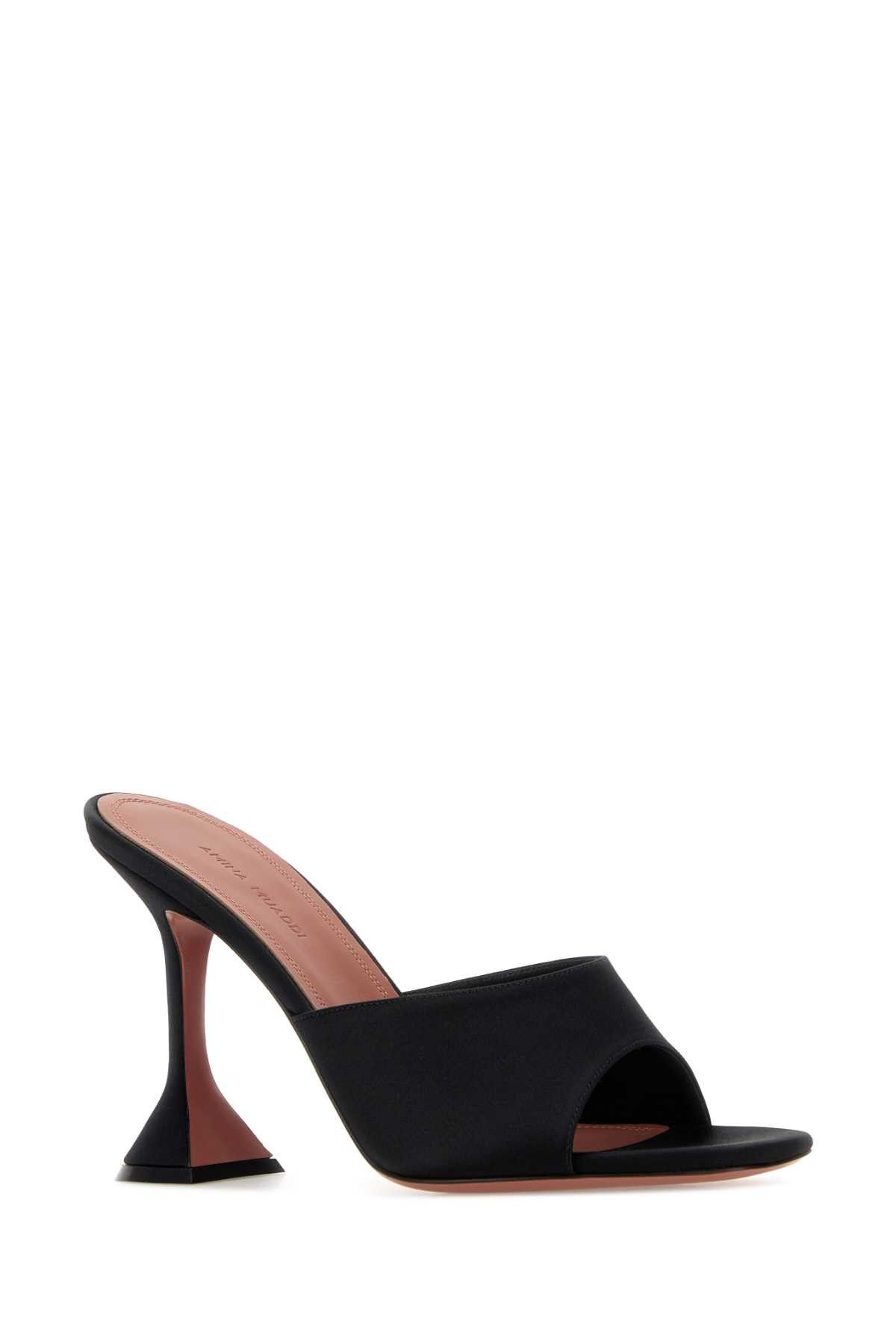 Amina Muaddi Black Satin Lupina Mules Size US 9 / IT 39 - 2 Thumbnail