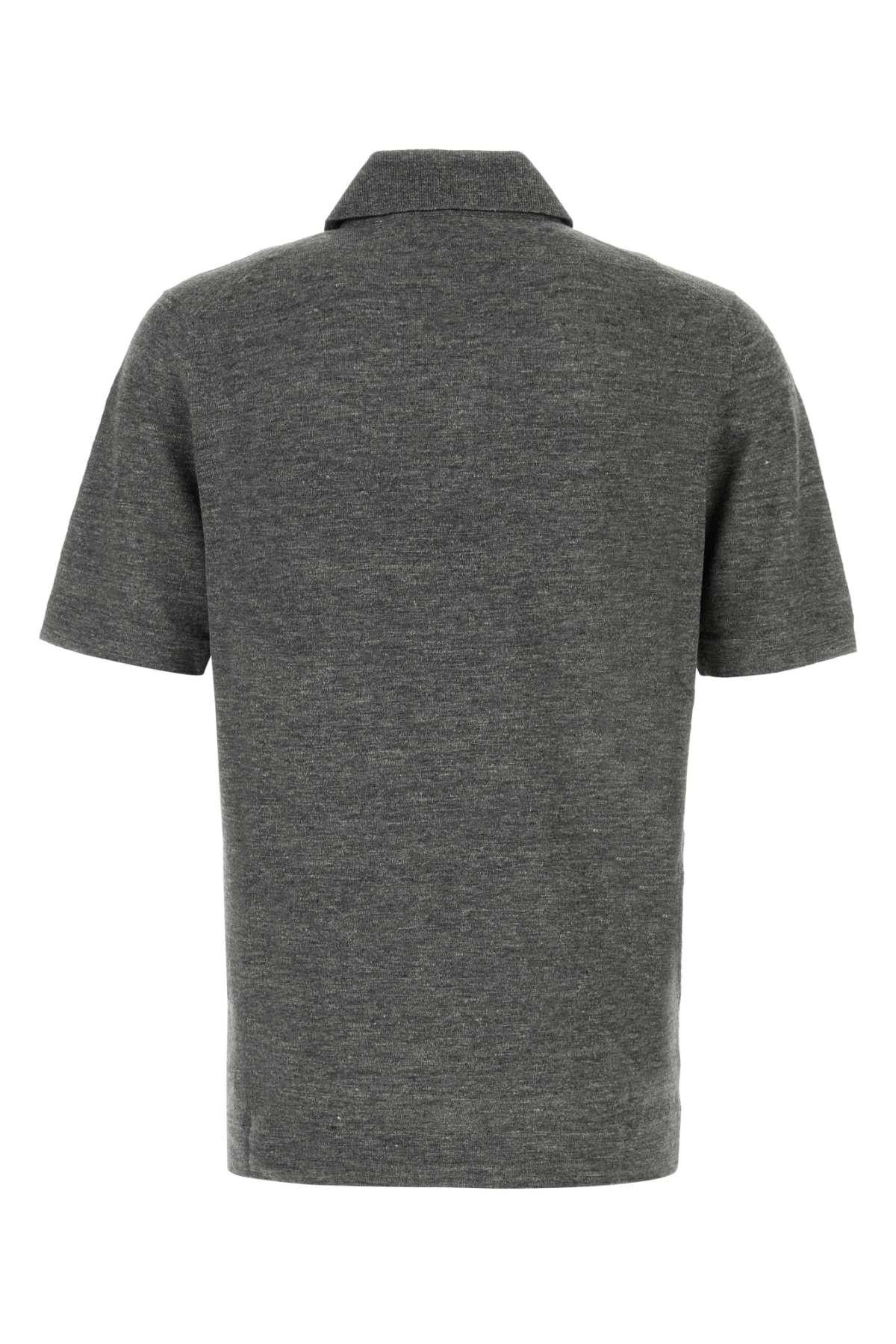 Brunello Cucinelli Melange Dark Grey Linen Blend Polo Shirt Size US L / EU 52-54 / 3 - 2 Thumbnail