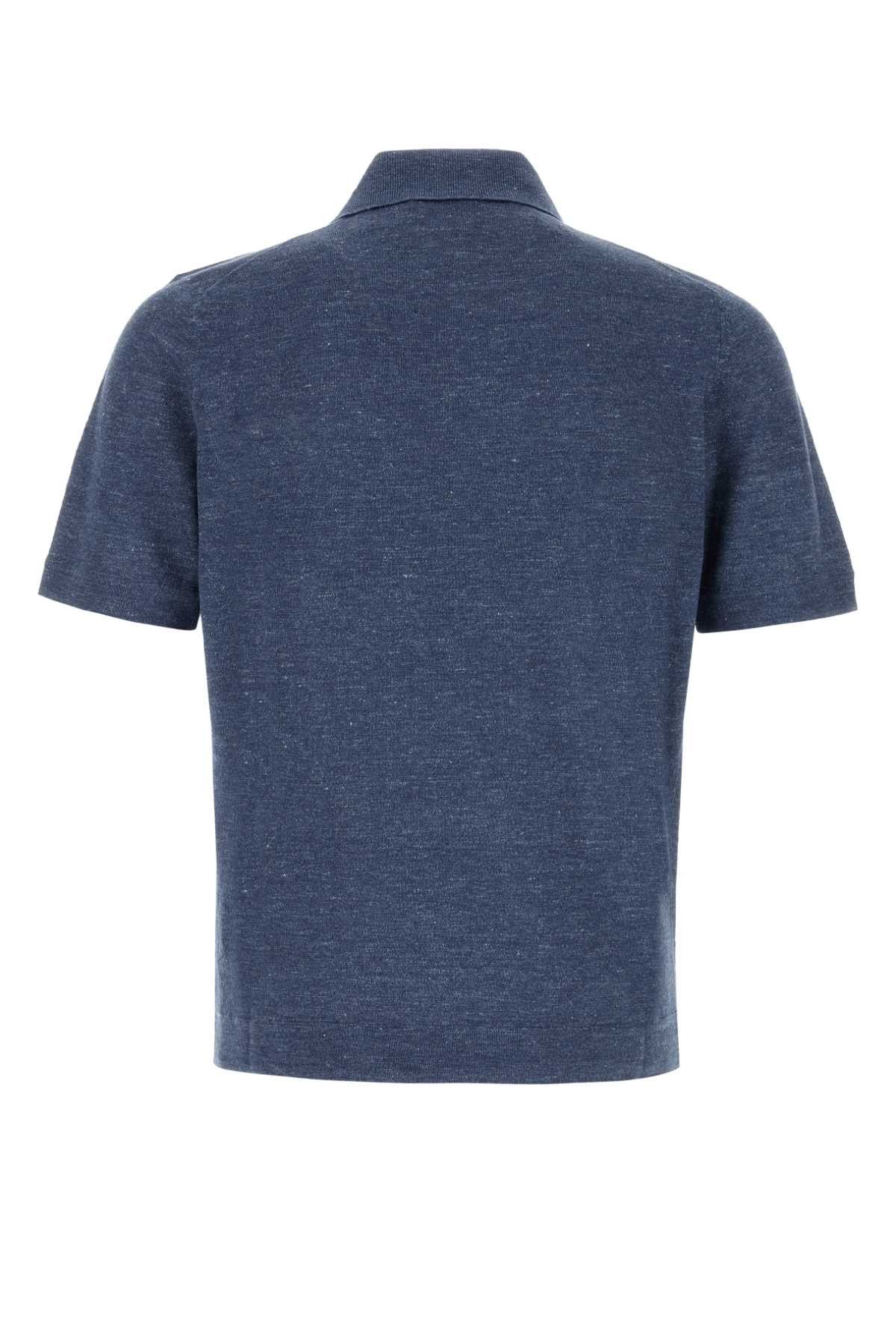 Brunello Cucinelli Melange Blue Linen Blend Polo Shirt Size US M / EU 48-50 / 2 - 2 Thumbnail