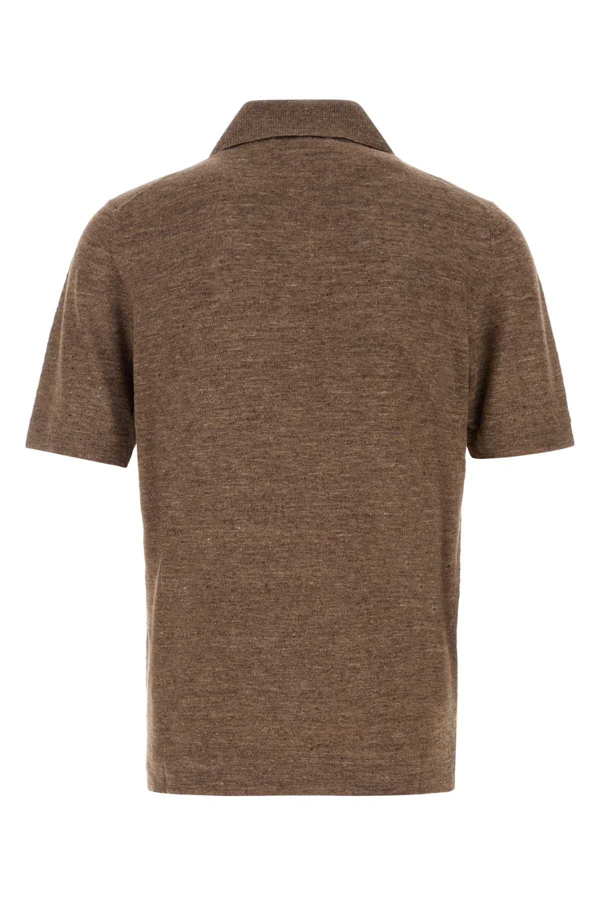 Brunello Cucinelli Melange Brown Linen Blend Polo Shirt Size US M / EU 48-50 / 2 - 2 Thumbnail