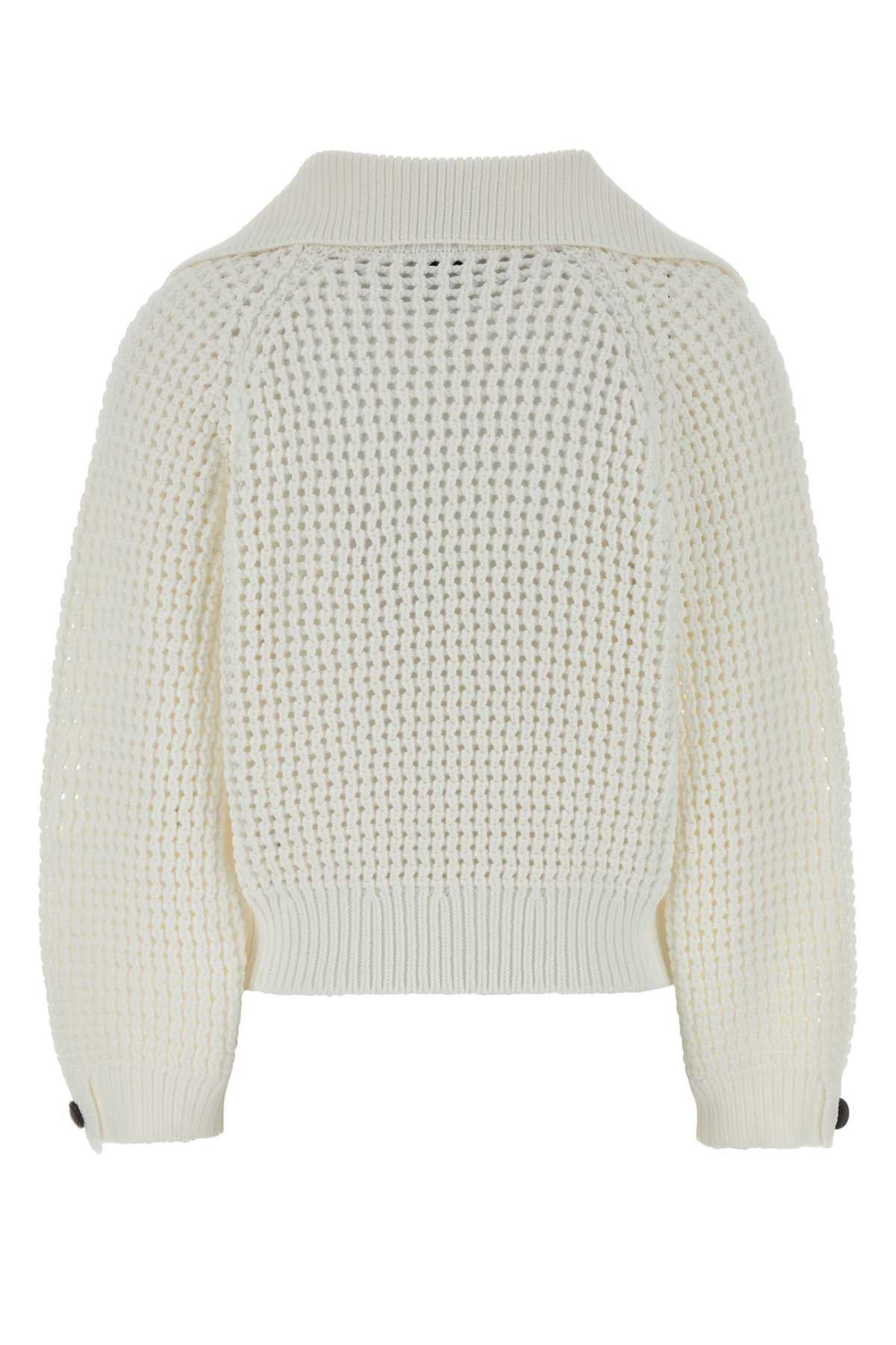 Brunello Cucinelli White Cotton Blend Sweater Size M / US 6-8 / IT 42-44 - 2 Thumbnail