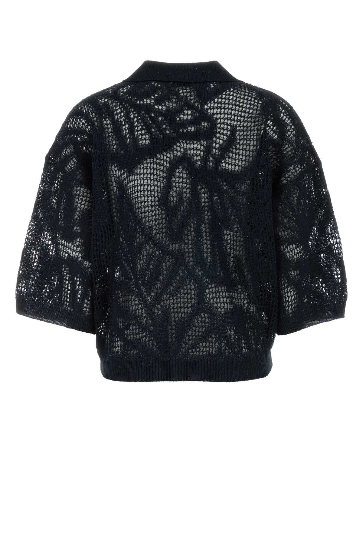 Brunello Cucinelli Midnight Blue Crochet Polo Shirt Size S / US 4 / IT 40 - 2 Thumbnail