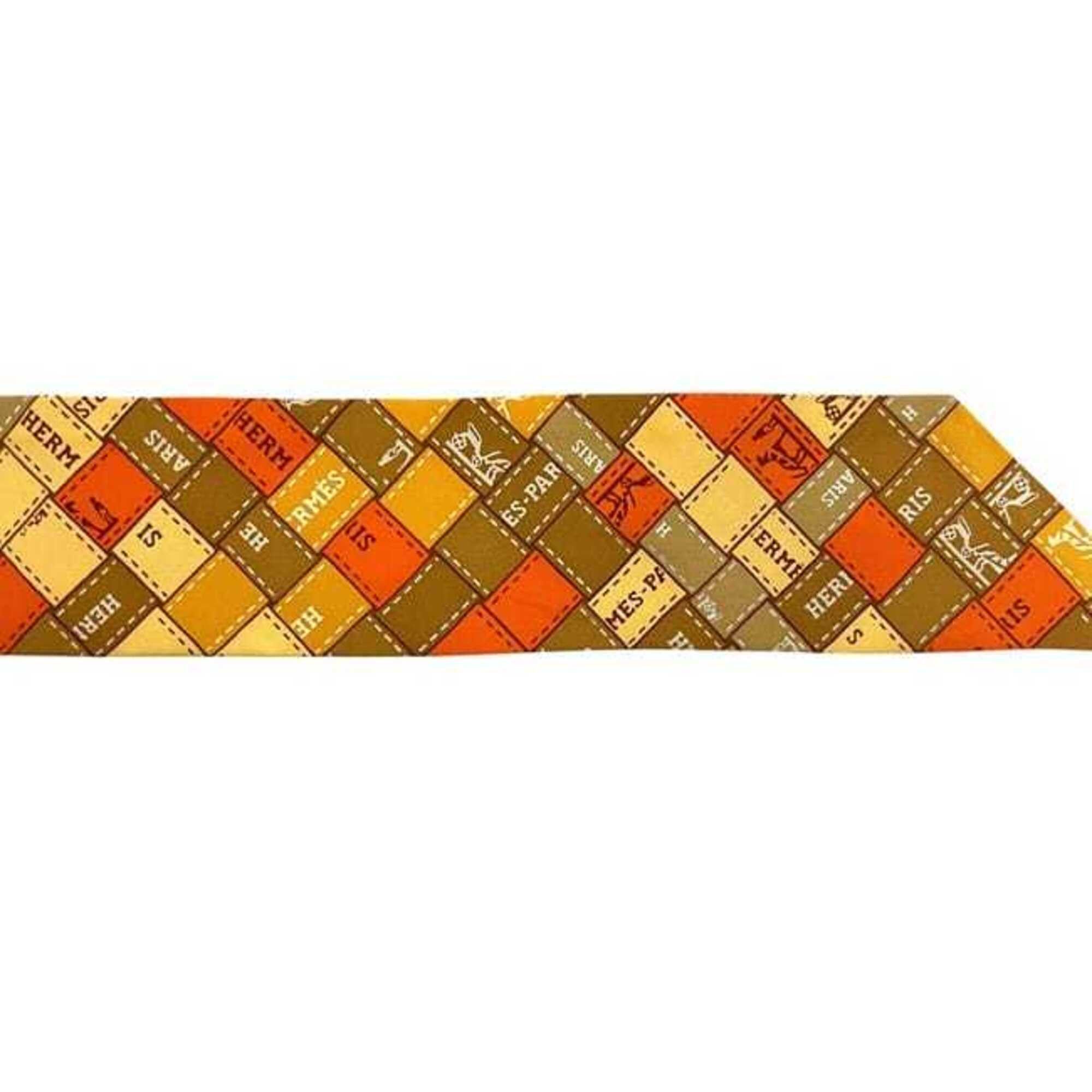 Hermes Hermes Ribbon Twilly Orange Scarf Muffler 100% Silk HERMES Size ONE SIZE - 7 Thumbnail