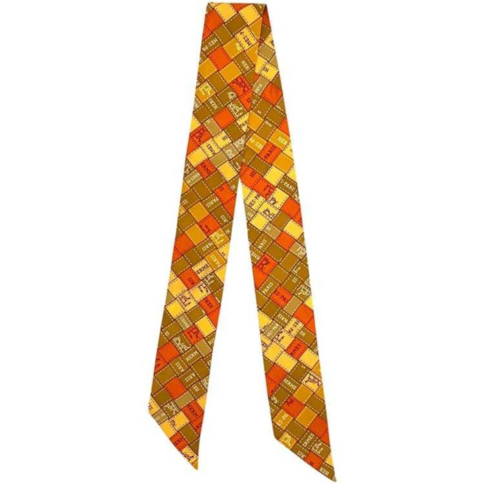 Hermes Hermes Ribbon Twilly Orange Scarf Muffler 100% Silk HERMES Size ONE SIZE - 2 Thumbnail