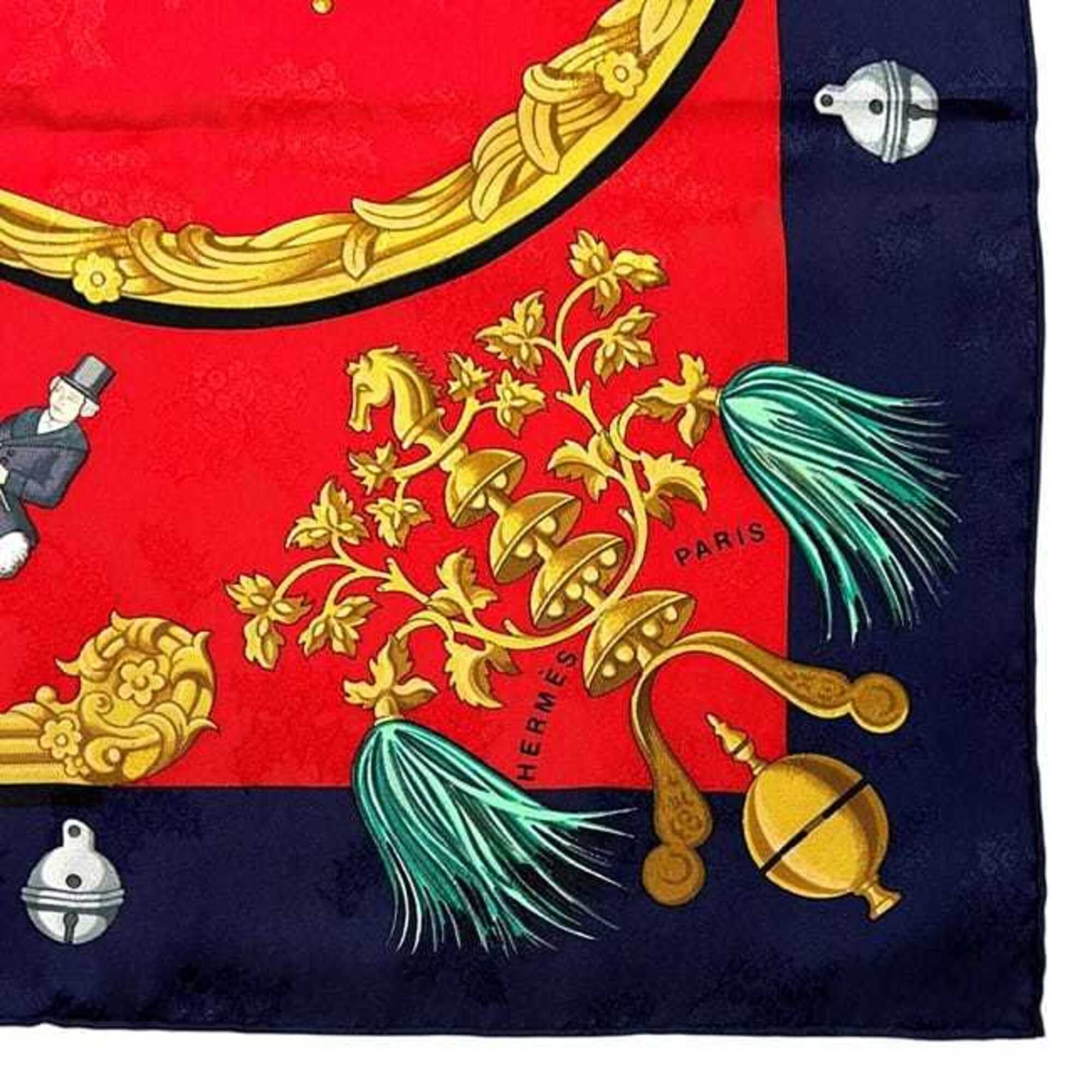 Hermes Hermes Scarf/Muffler, Carre 90, ec-25416, Red/Navy, Feather and Bell Design, Large Size, 100% Silk Size ONE SIZE - 4 Thumbnail