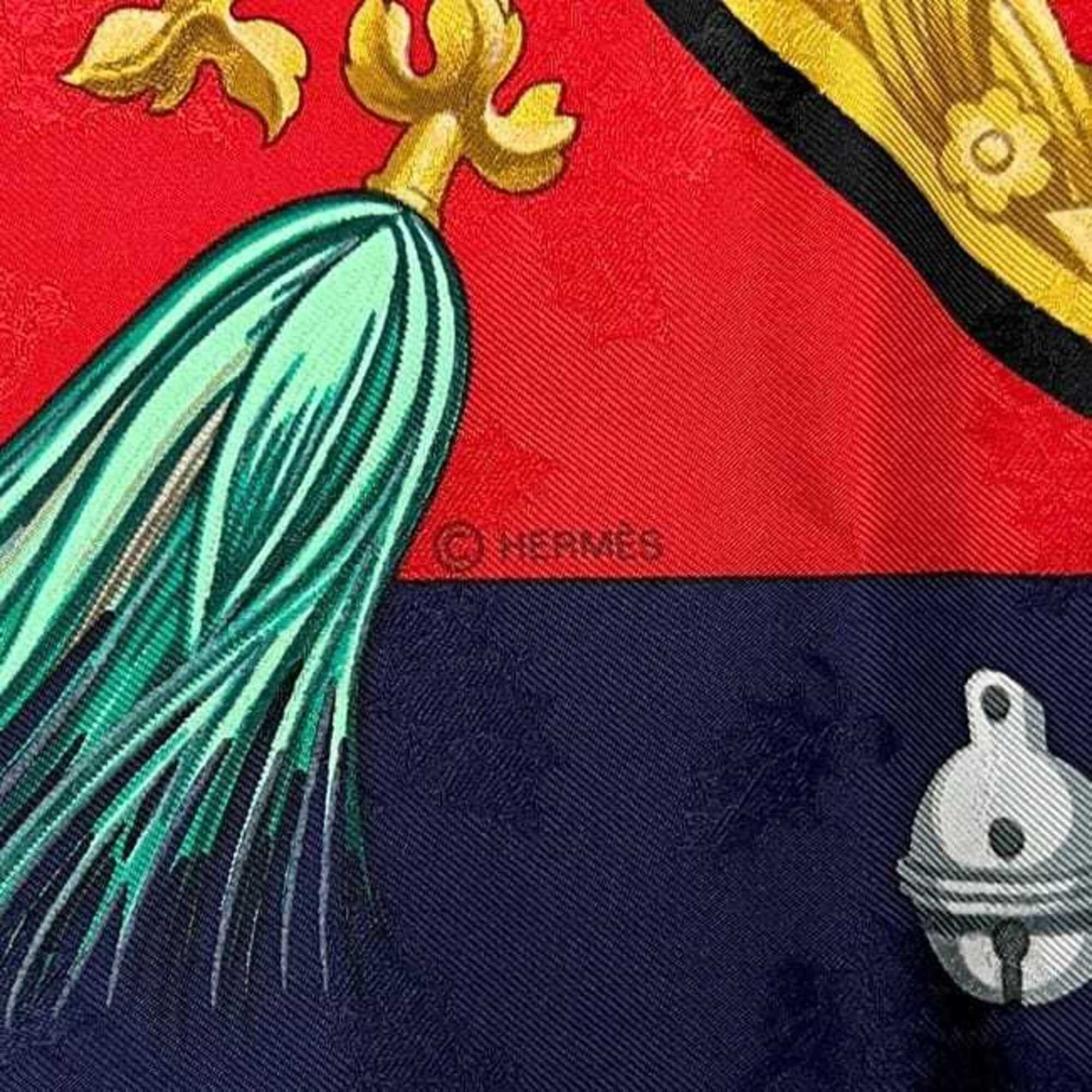 Hermes Hermes Scarf/Muffler, Carre 90, ec-25416, Red/Navy, Feather and Bell Design, Large Size, 100% Silk Size ONE SIZE - 6 Thumbnail