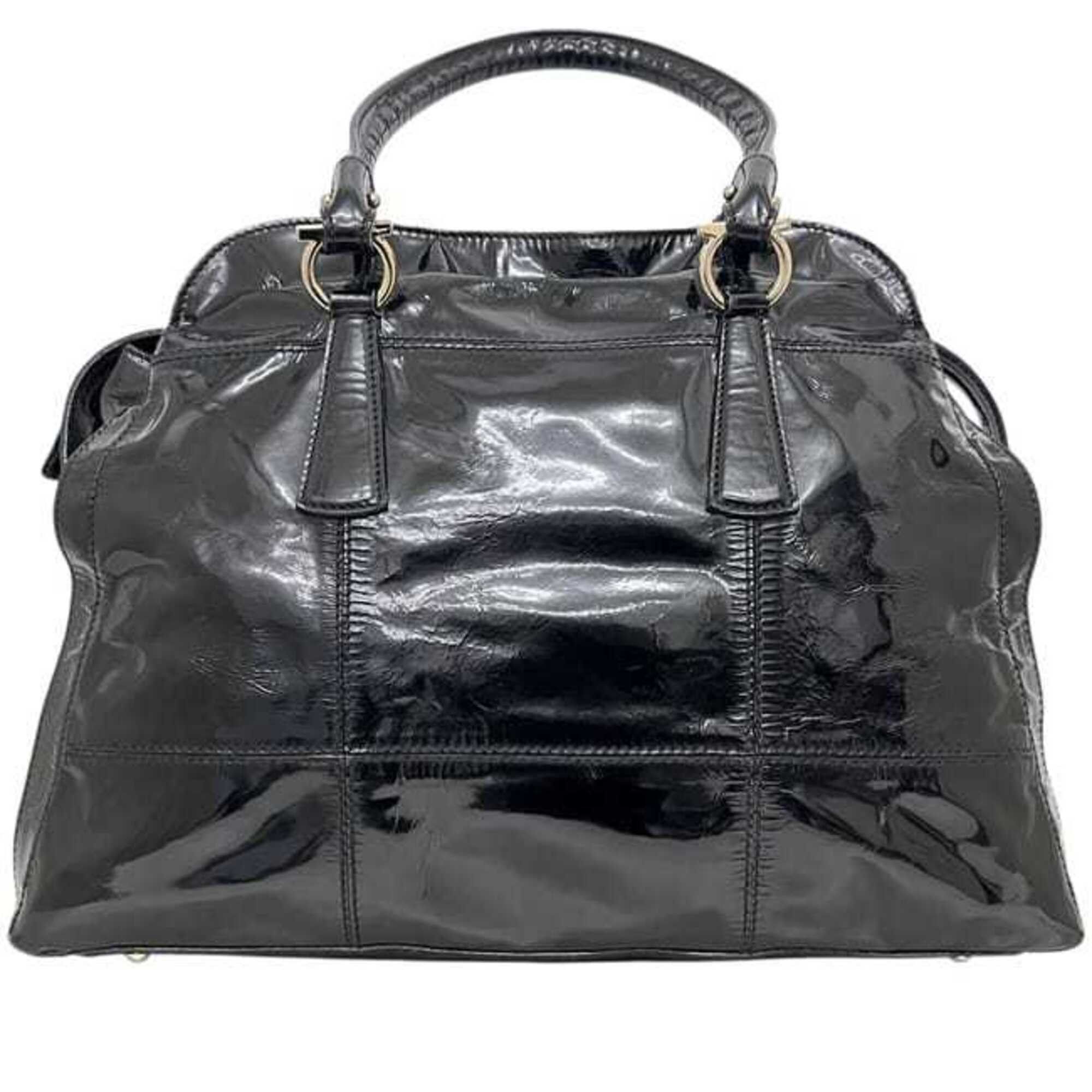 Salvatore Ferragamo Salvatore Ferragamo Tote Bag, Black, Gancini Design, AU-21 7472, Patent Leather Size ONE SIZE - 10 Thumbnail