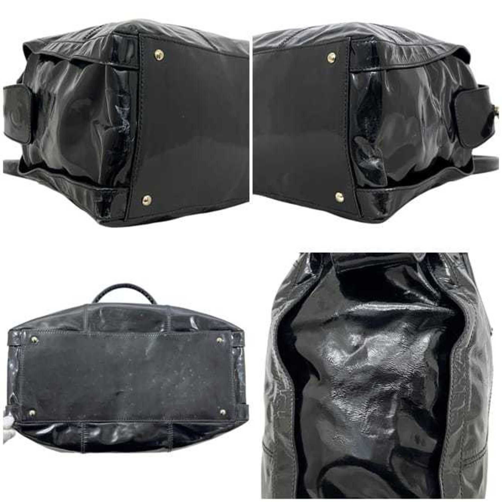 Salvatore Ferragamo Salvatore Ferragamo Tote Bag, Black, Gancini Design, AU-21 7472, Patent Leather Size ONE SIZE - 6 Thumbnail