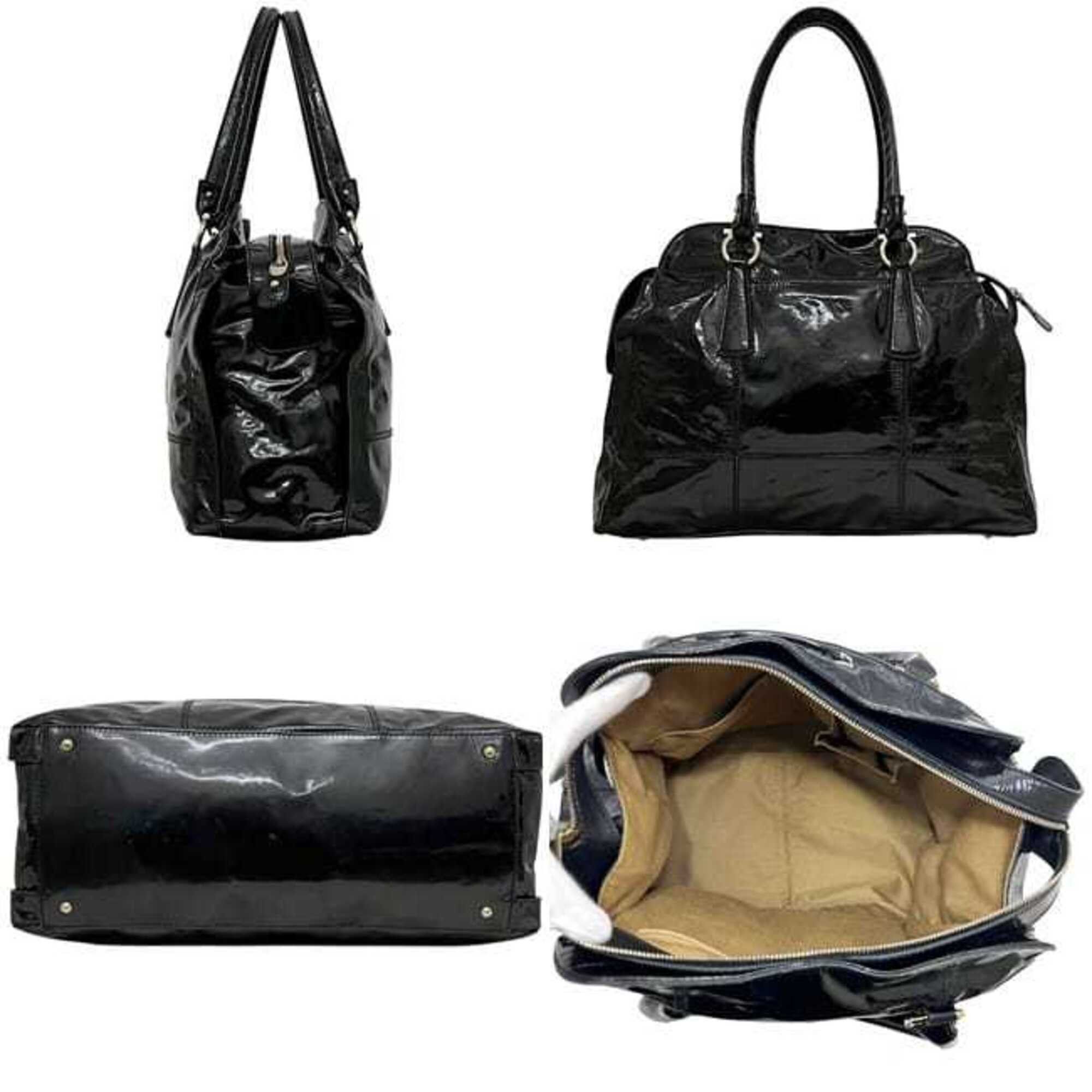 Salvatore Ferragamo Salvatore Ferragamo Tote Bag, Black, Gancini Design, AU-21 7472, Patent Leather Size ONE SIZE - 3 Thumbnail