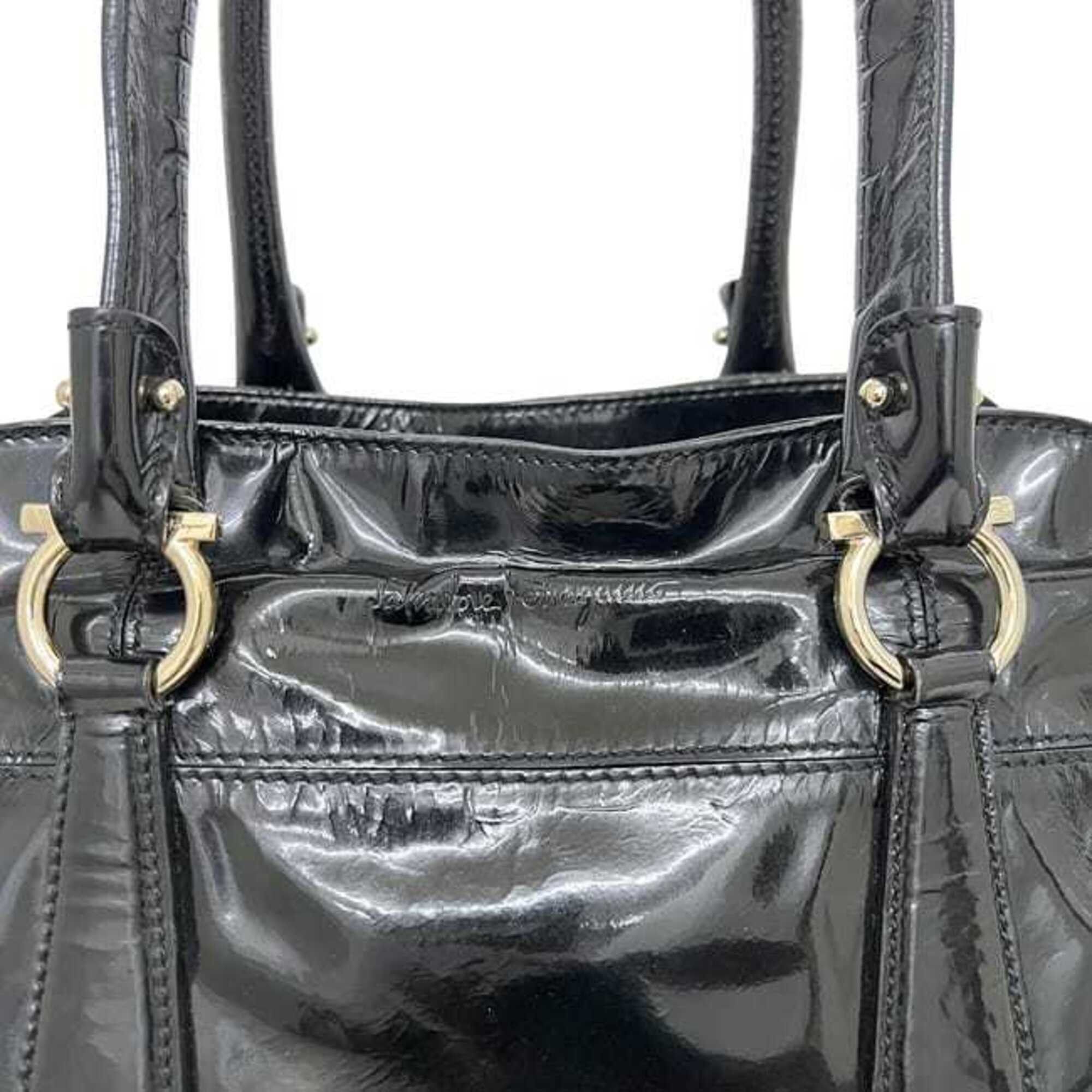 Salvatore Ferragamo Salvatore Ferragamo Tote Bag, Black, Gancini Design, AU-21 7472, Patent Leather Size ONE SIZE - 8 Thumbnail
