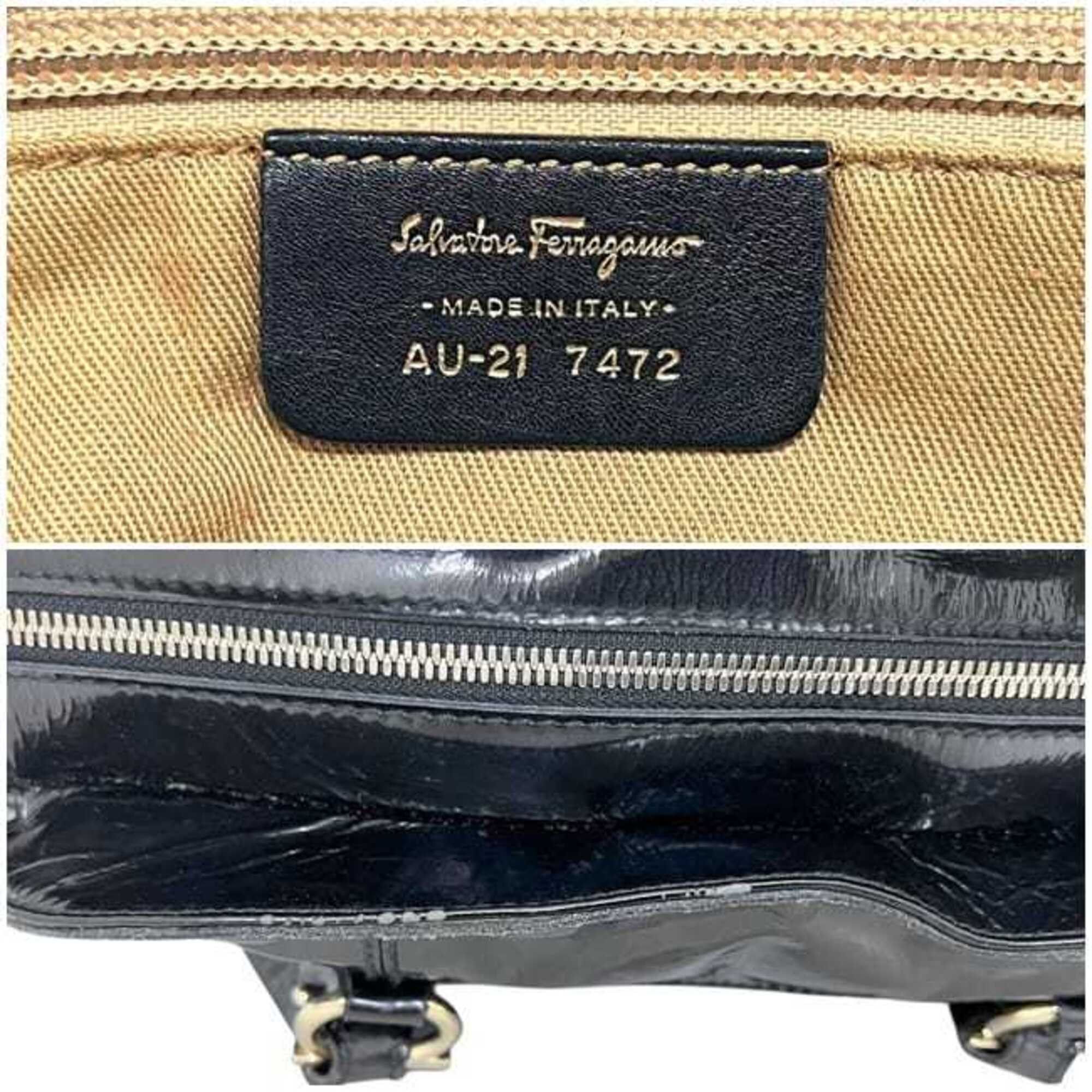 Salvatore Ferragamo Salvatore Ferragamo Tote Bag, Black, Gancini Design, AU-21 7472, Patent Leather Size ONE SIZE - 4 Thumbnail