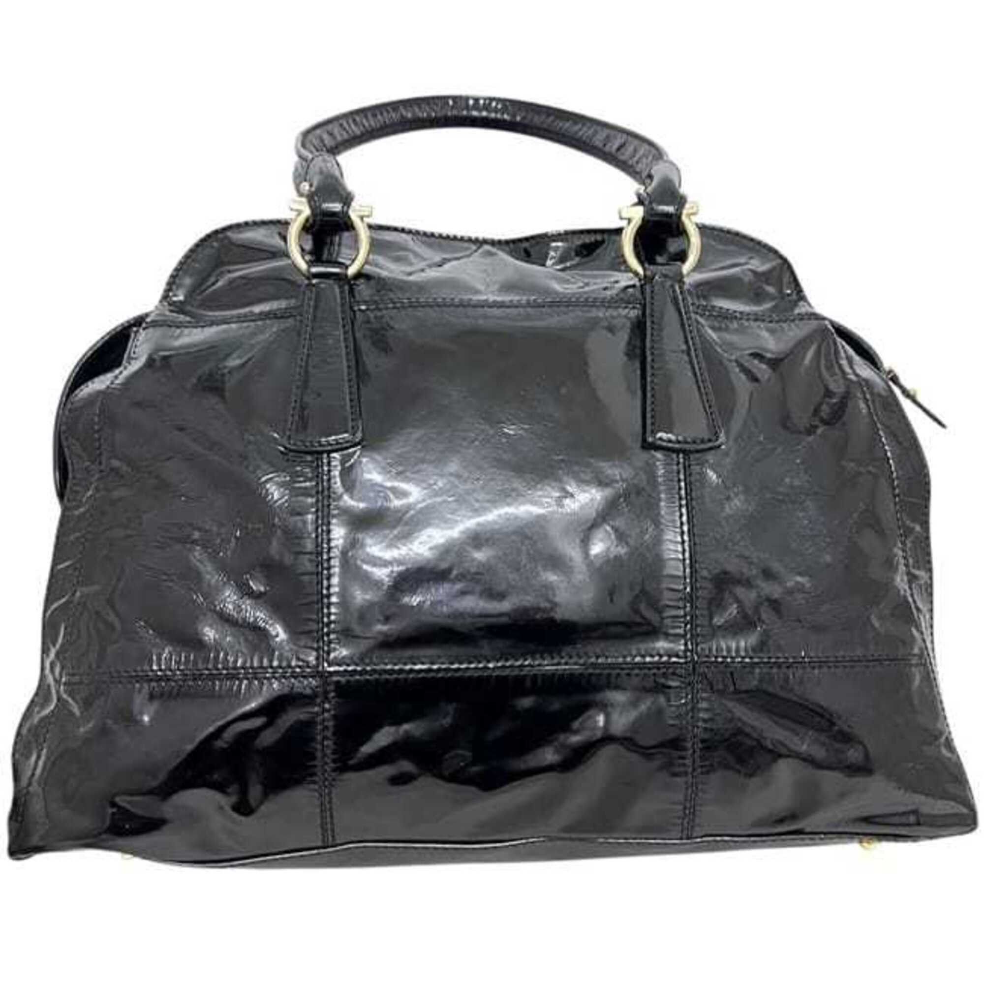 Salvatore Ferragamo Salvatore Ferragamo Tote Bag, Black, Gancini Design, AU-21 7472, Patent Leather Size ONE SIZE - 11 Thumbnail