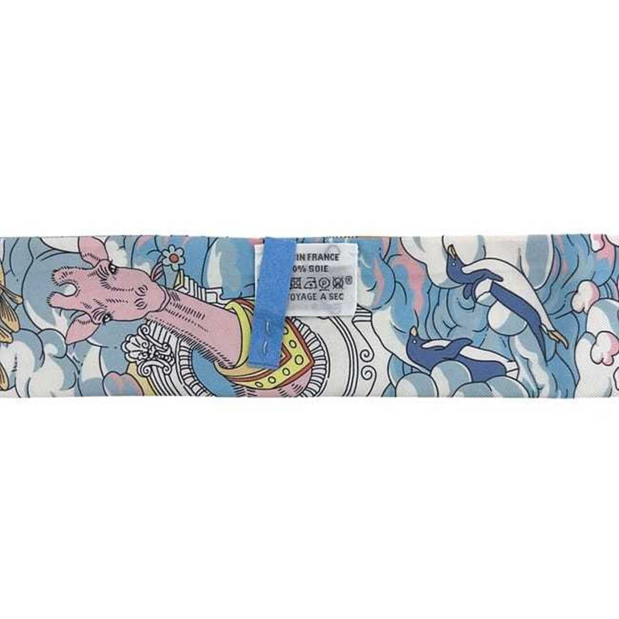 Hermes Hermes Ribbon Twilly Light Blue Orange Animal Print Scarf Muffler 100% Silk HERMES Size ONE SIZE - 4 Thumbnail
