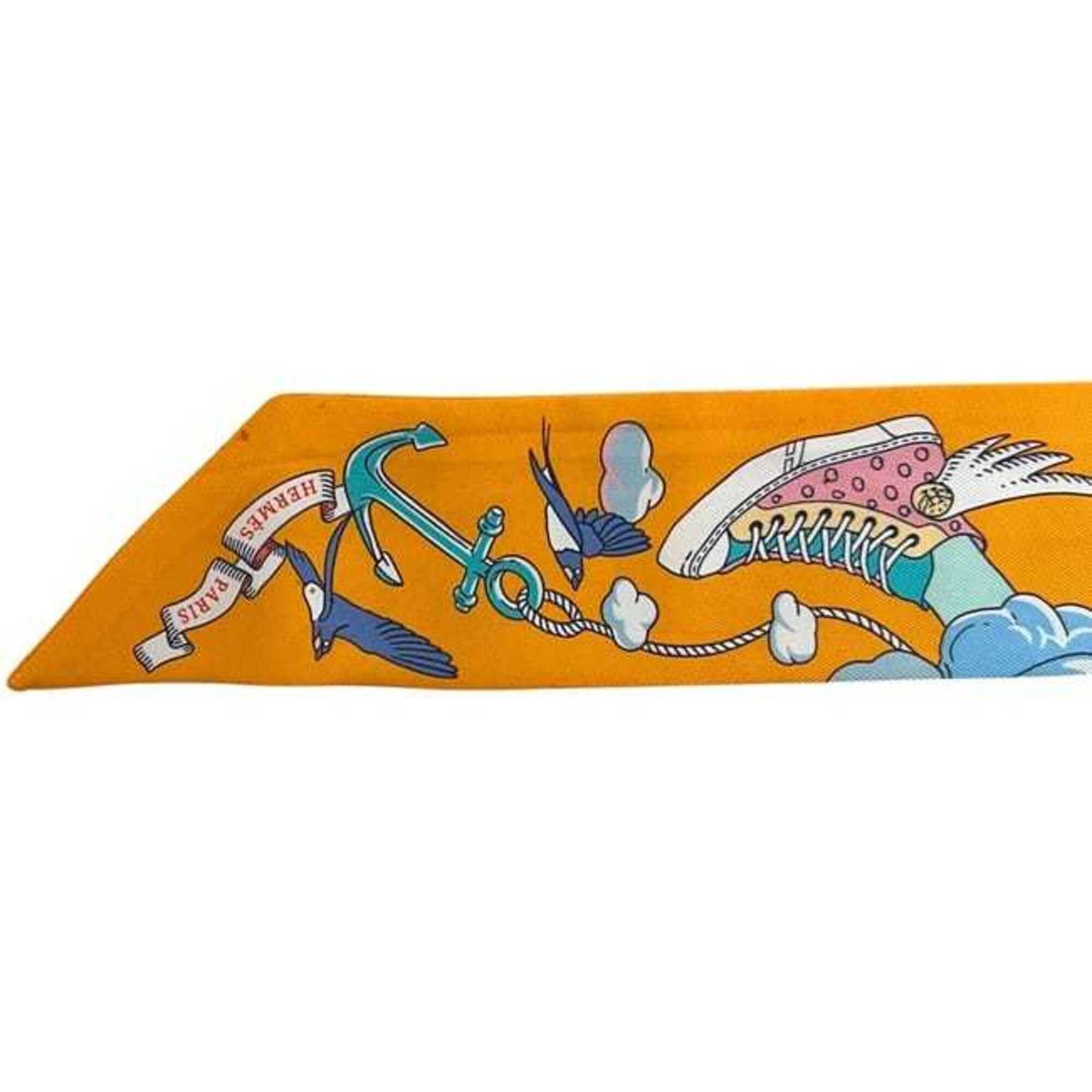 Hermes Hermes Ribbon Twilly Light Blue Orange Animal Print Scarf Muffler 100% Silk HERMES Size ONE SIZE - 9 Thumbnail