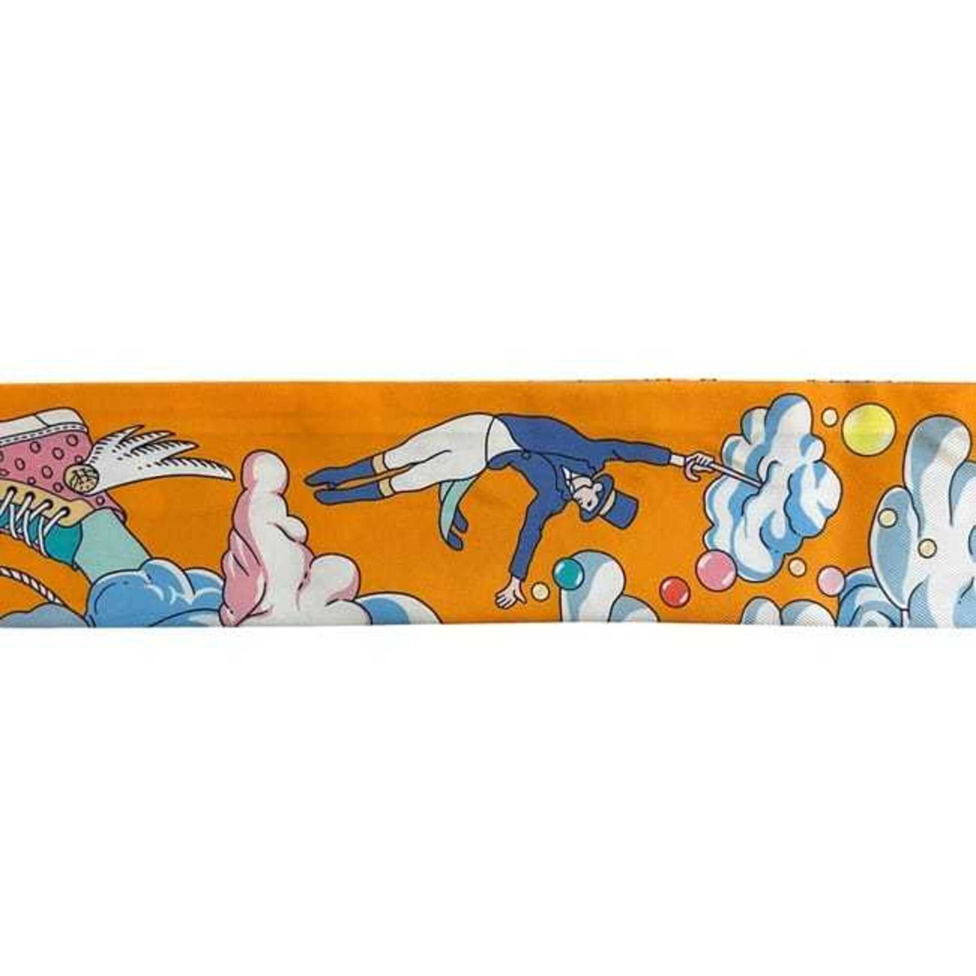 Hermes Hermes Ribbon Twilly Light Blue Orange Animal Print Scarf Muffler 100% Silk HERMES Size ONE SIZE - 11 Thumbnail