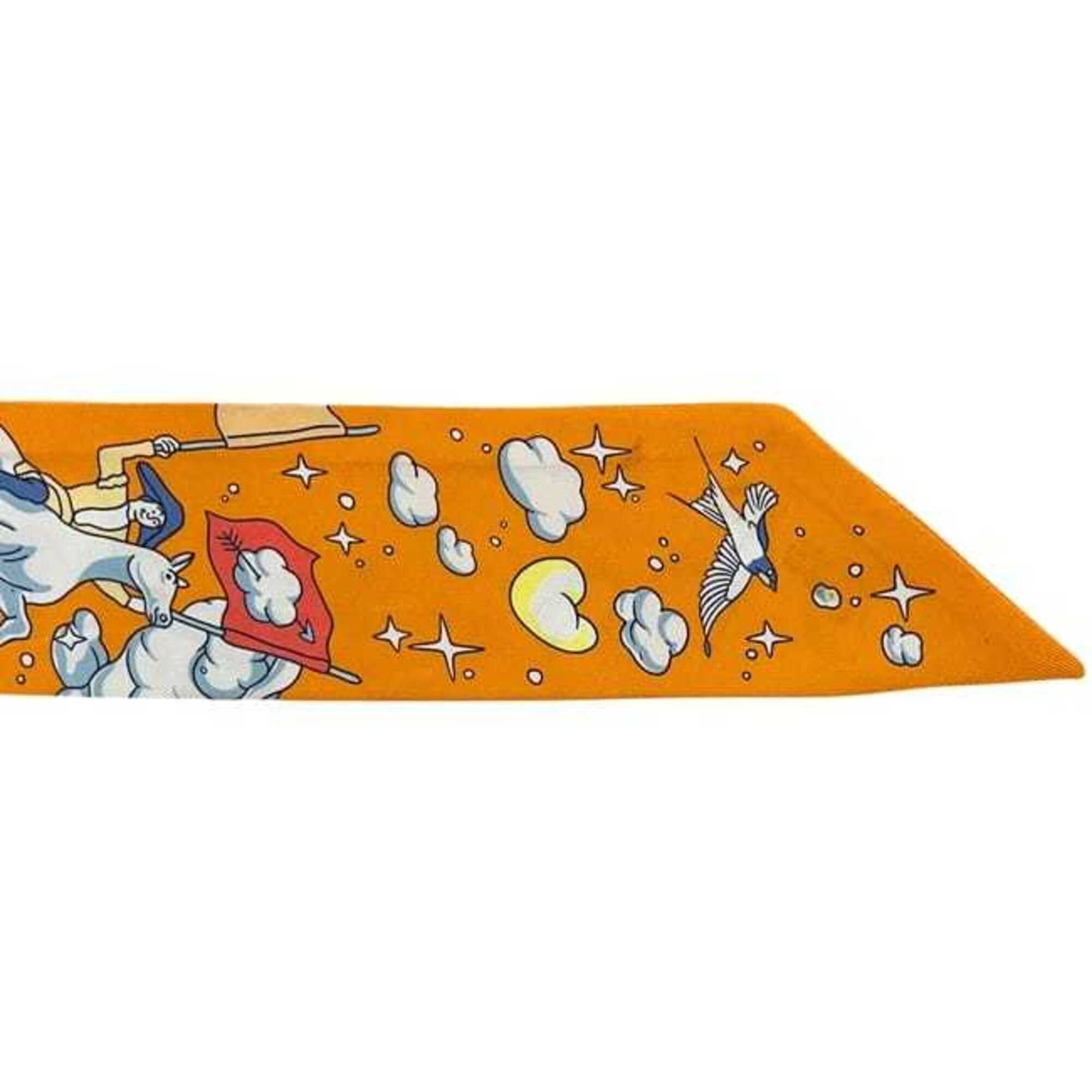 Hermes Hermes Ribbon Twilly Light Blue Orange Animal Print Scarf Muffler 100% Silk HERMES Size ONE SIZE - 8 Thumbnail
