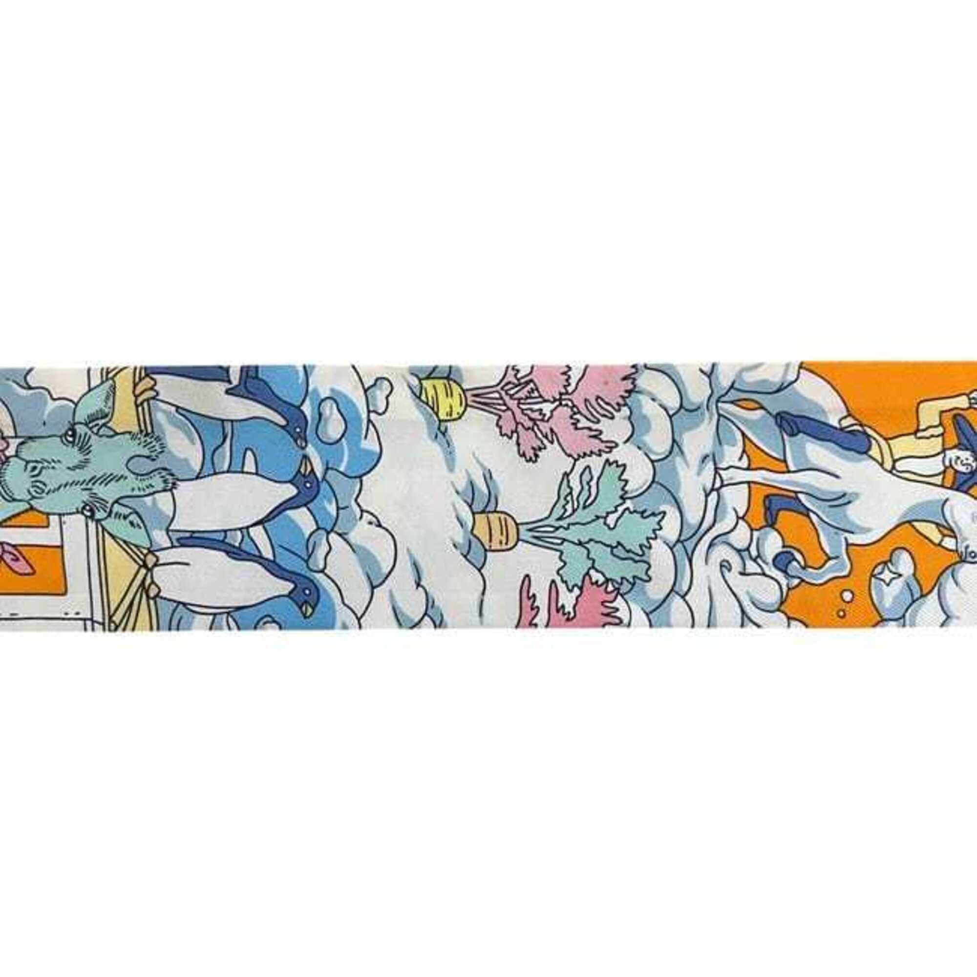 Hermes Hermes Ribbon Twilly Light Blue Orange Animal Print Scarf Muffler 100% Silk HERMES Size ONE SIZE - 5 Thumbnail