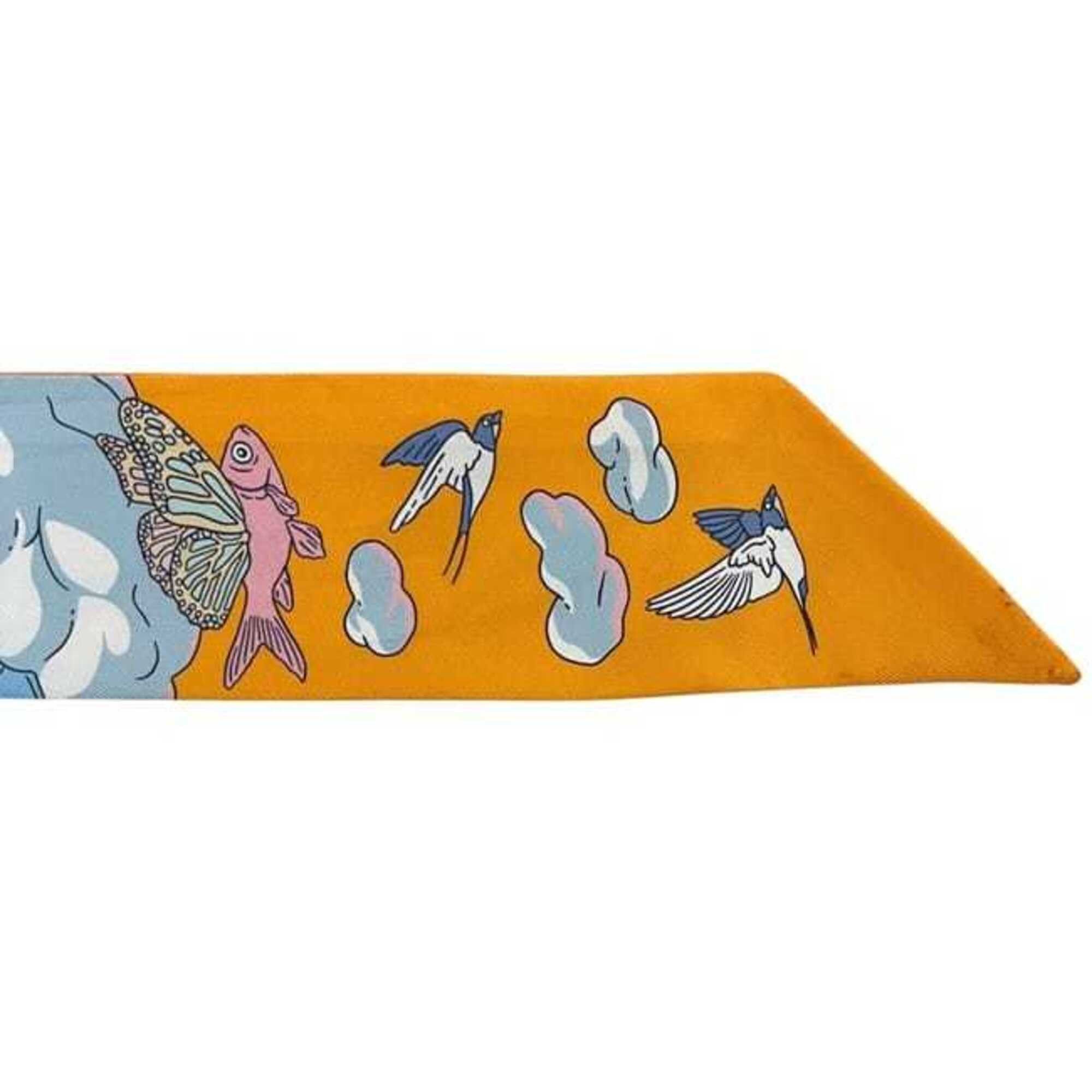 Hermes Hermes Ribbon Twilly Light Blue Orange Animal Print Scarf Muffler 100% Silk HERMES Size ONE SIZE - 10 Thumbnail