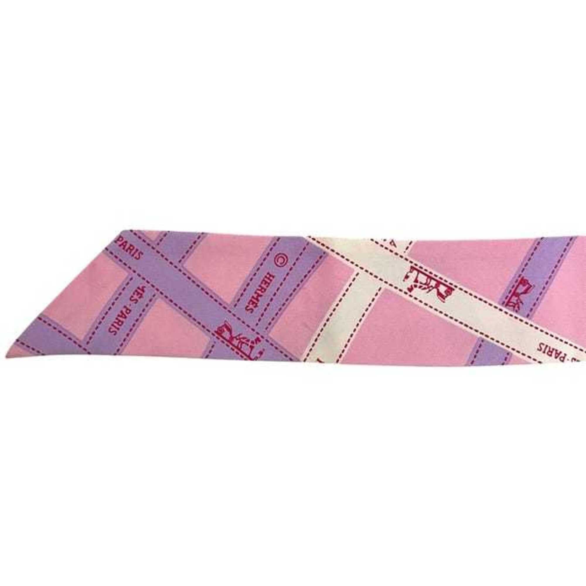 Hermes Hermes Ribbon Twilly Pink Boldic Pattern Scarf Muffler 100% Silk HERMES Size ONE SIZE - 9 Thumbnail
