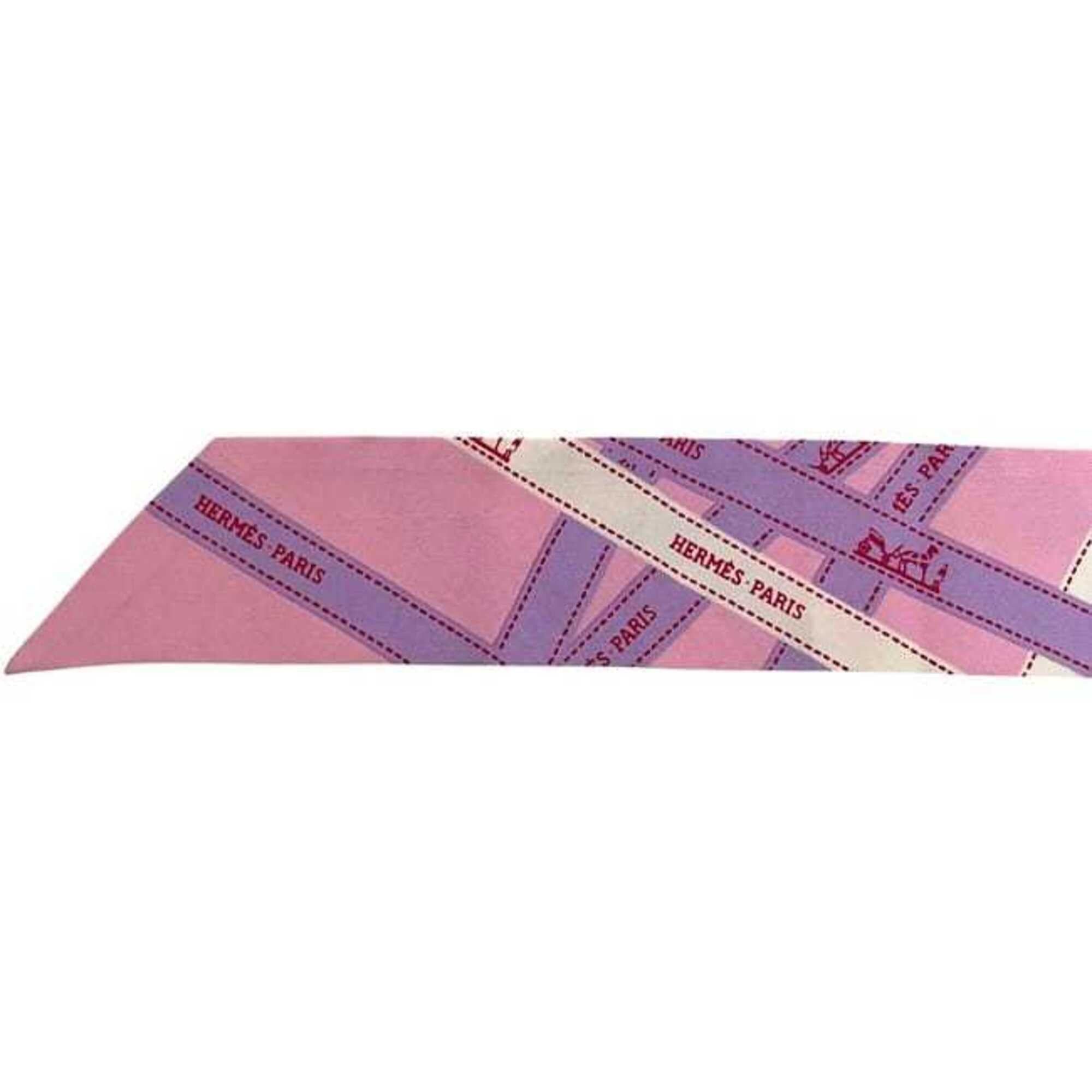 Hermes Hermes Ribbon Twilly Pink Boldic Pattern Scarf Muffler 100% Silk HERMES Size ONE SIZE - 11 Thumbnail