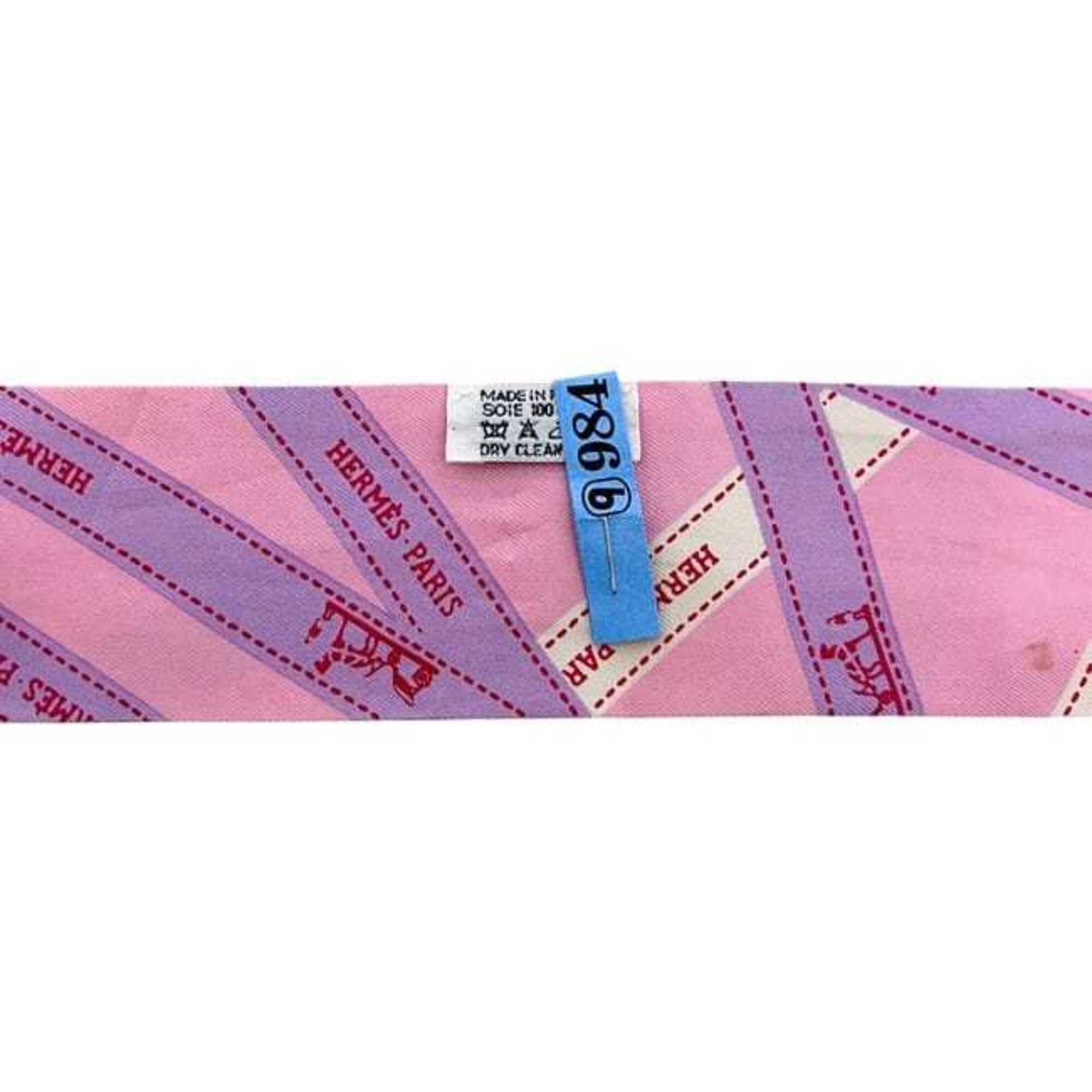 Hermes Hermes Ribbon Twilly Pink Boldic Pattern Scarf Muffler 100% Silk HERMES Size ONE SIZE - 5 Thumbnail